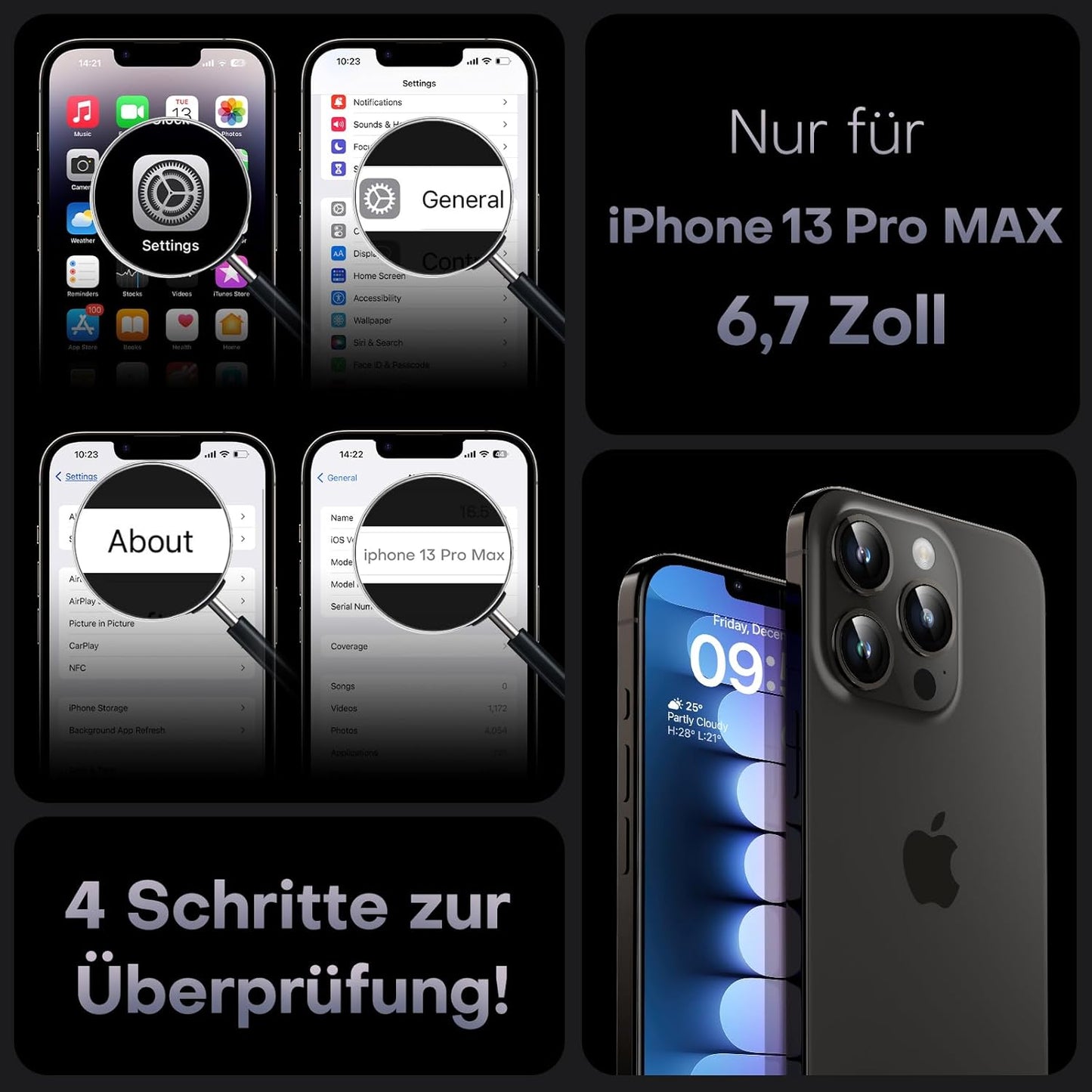 TOCOL Case for iPhone 13 Pro Max 6.7 Inches, Compatible with MagSafe, Full Camera Protection, Built-in Magnetic Ring, Shockproof, Scratch-Resistant, Translucent Mobile Phone Case for iPhone 13 Pro Max Case, Black