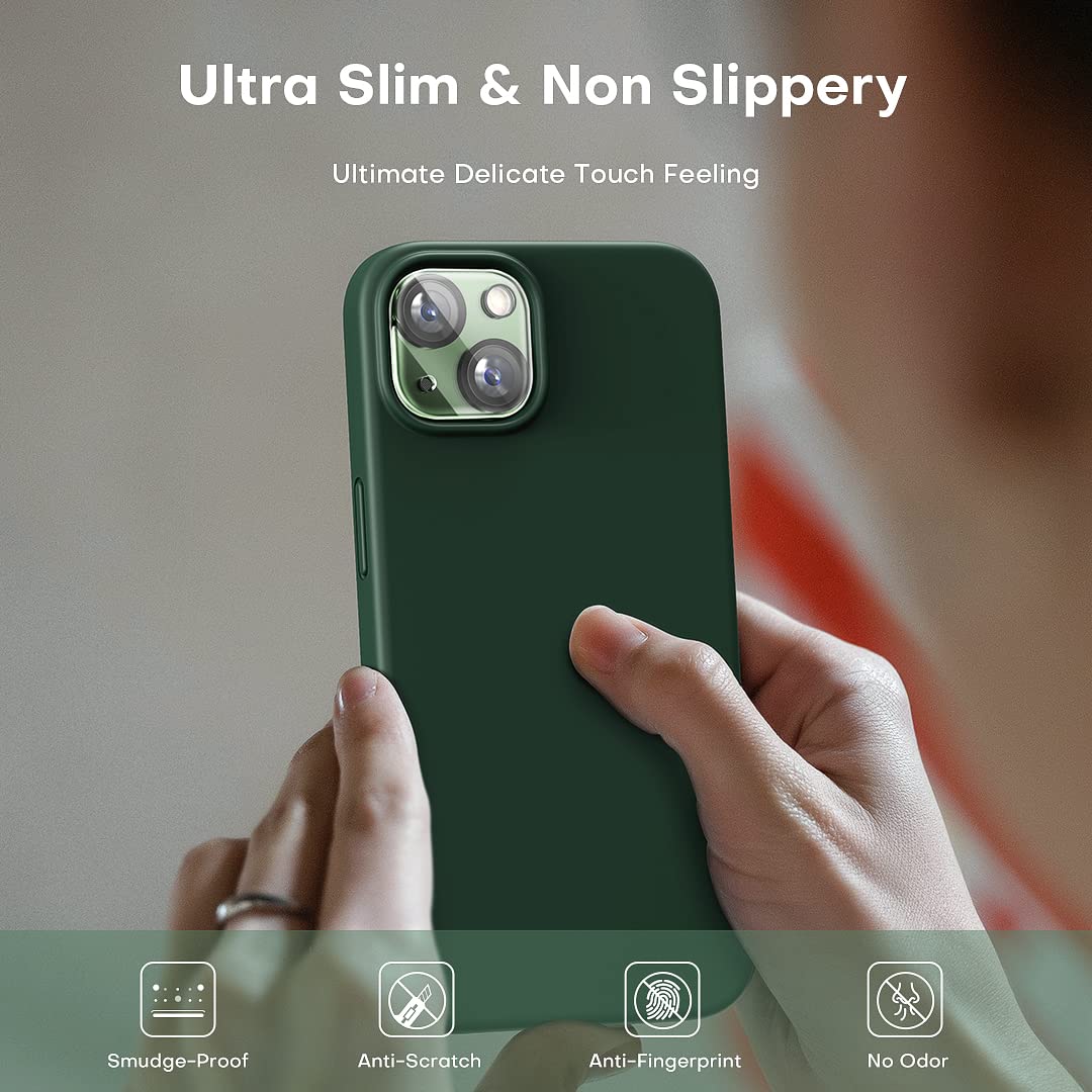 TOCOL 5 in 1 for iPhone 13 Case, with 2 Pack Screen Protector + 2 Pack Camera Lens Protector, Liquid Silicone Phone Case for iPhone 13, Light Brown