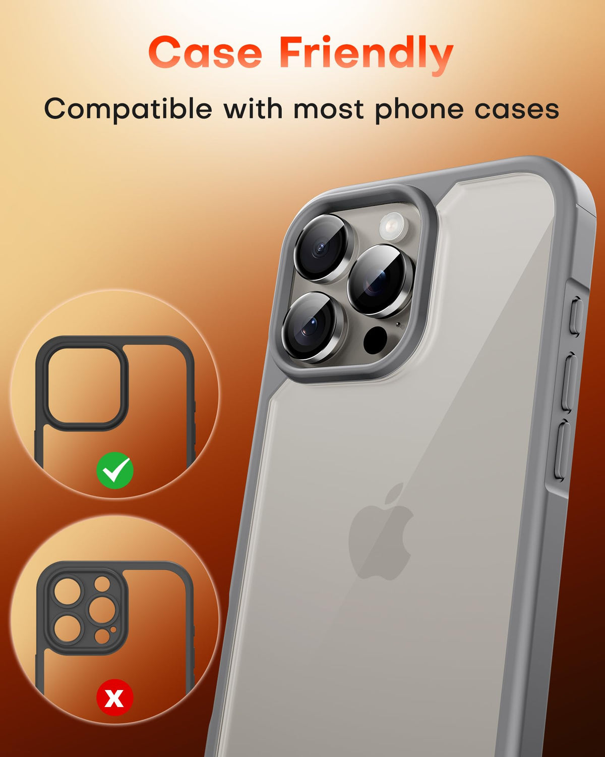 TOCOL for iPhone 15 Pro Max Camera Lens Protector/iPhone 15 Pro Camera Lens Protector Tempered Glass HD Individual Scratch Resistant Cover Accessories Case Friendly 2 Pack(Gray)