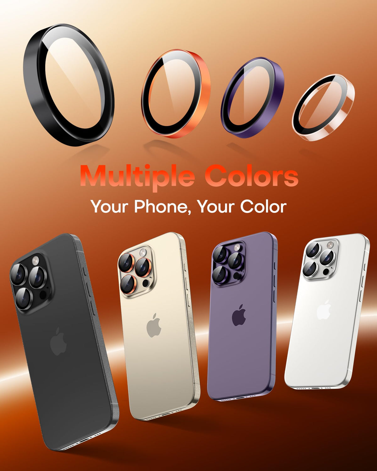 TOCOL for iPhone 14 Pro Max Camera Lens Protector/iPhone 14 Pro Camera Lens Protector Tempered Glass HD Individual Scratch Resistant Cover Accessories Case Friendly 2 Pack(Orange)