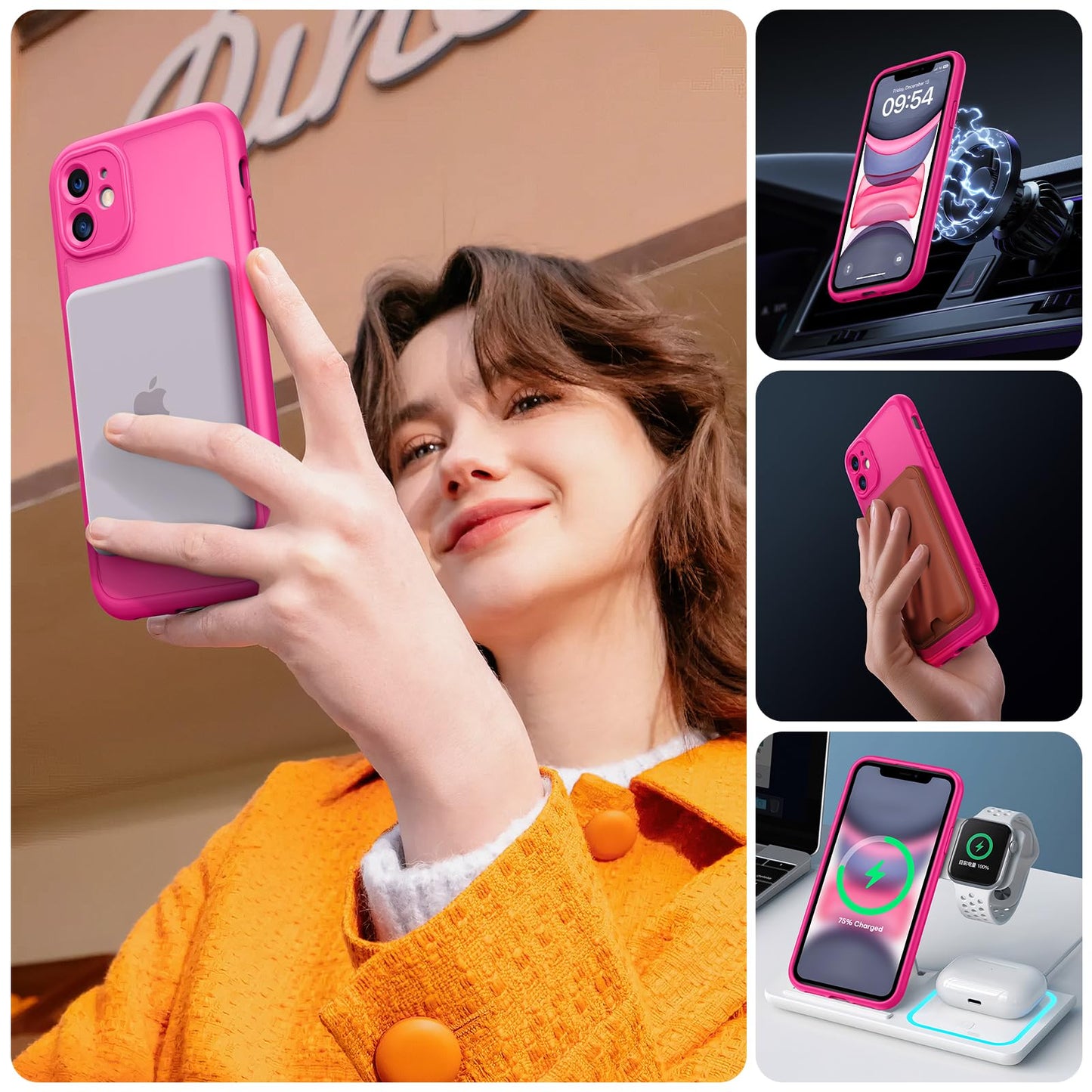 TOCOL for iPhone 11 Case, Compatible with MagSafe, Hot Pink