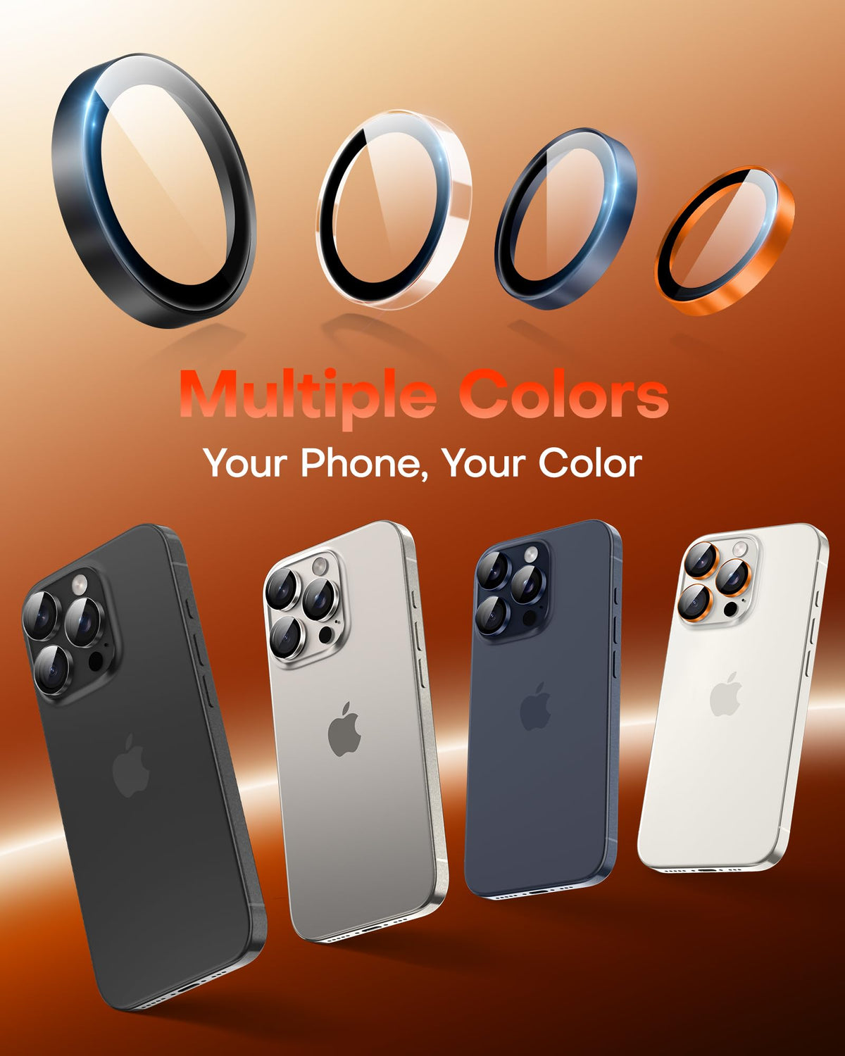 TOCOL for iPhone 15 Pro Max Camera Lens Protector/iPhone 15 Pro Camera Lens Protector Tempered Glass HD Individual Scratch Resistant Cover Accessories Case Friendly 2 Pack(Orange)