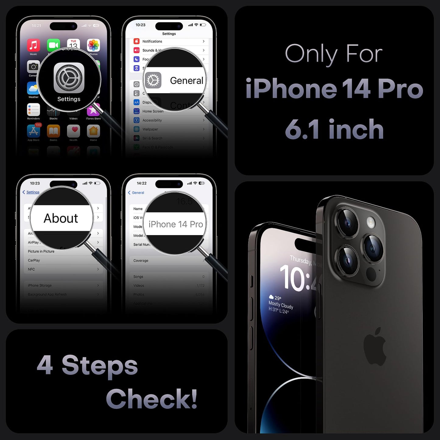 TOCOL for iPhone 14 Pro Case, Compatible with MagSafe, Black