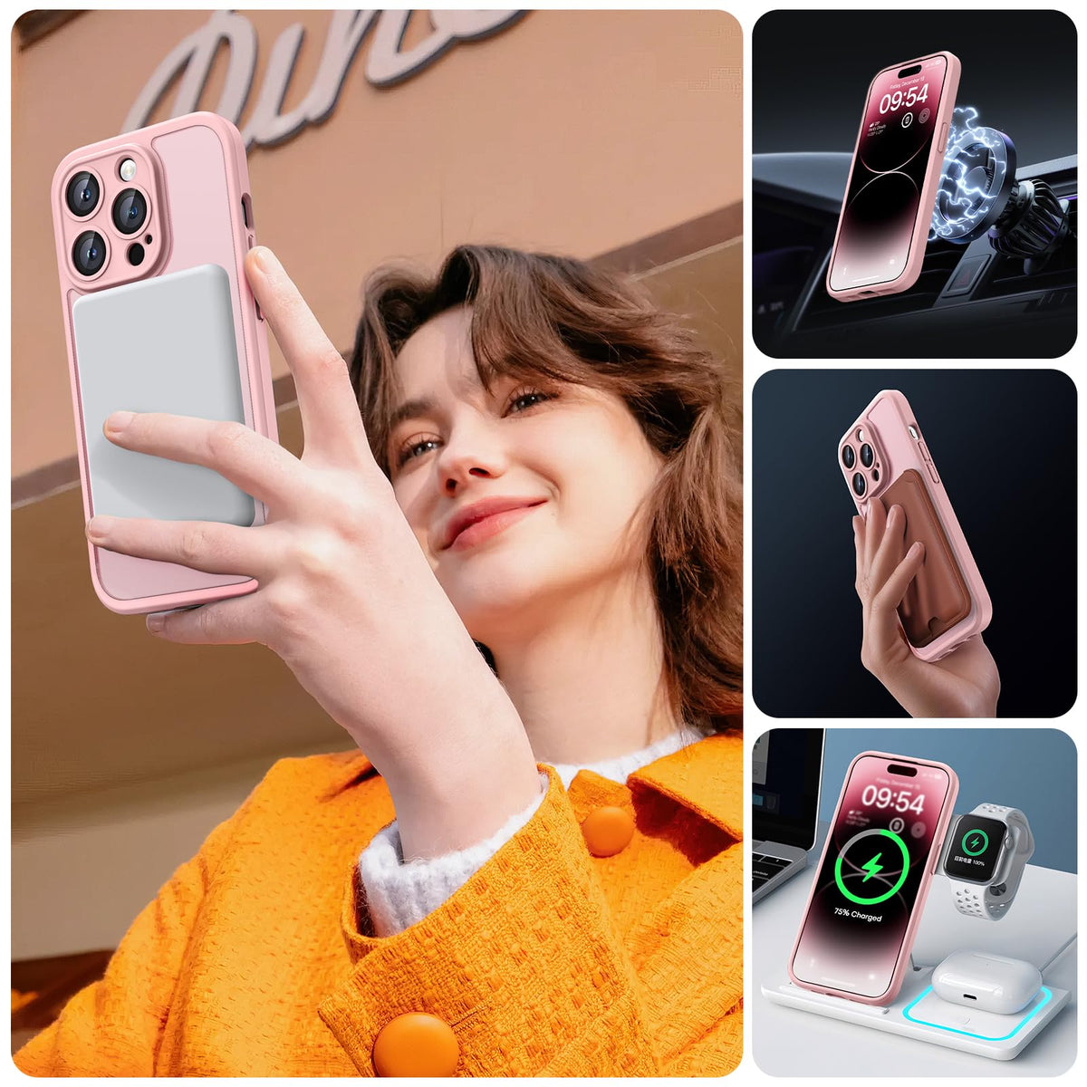 TOCOL for iPhone 14 Pro Case, Compatible with MagSafe, Light Pink