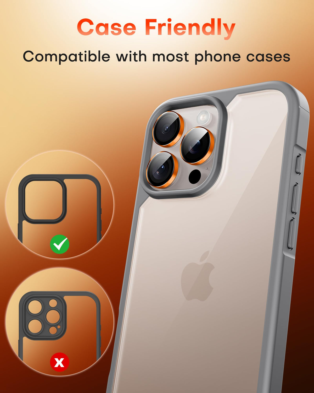 TOCOL for iPhone 16 Pro Max Camera Lens Protector/iPhone 16 Pro Camera Lens Protector Tempered Glass HD Individual Scratch Resistant Cover Accessories Case Friendly 2 Pack(Orange)