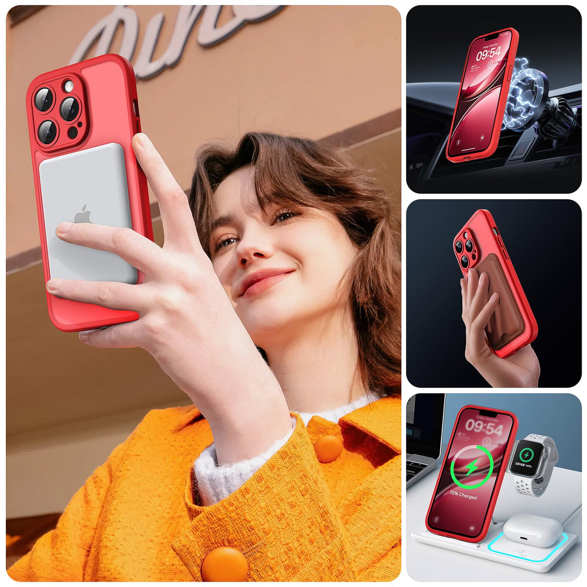 TOCOL for iPhone 13 Pro Max Case, Compatible with MagSafe, Red