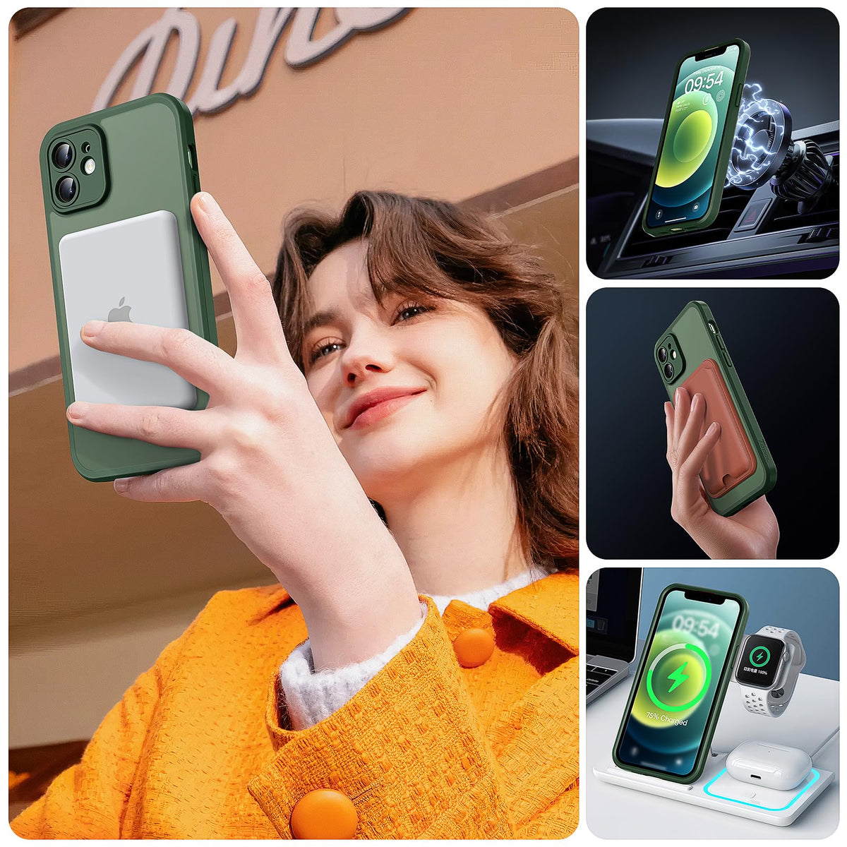 TOCOL for iPhone 12 Case, Compatible with MagSafe, Alpine Green