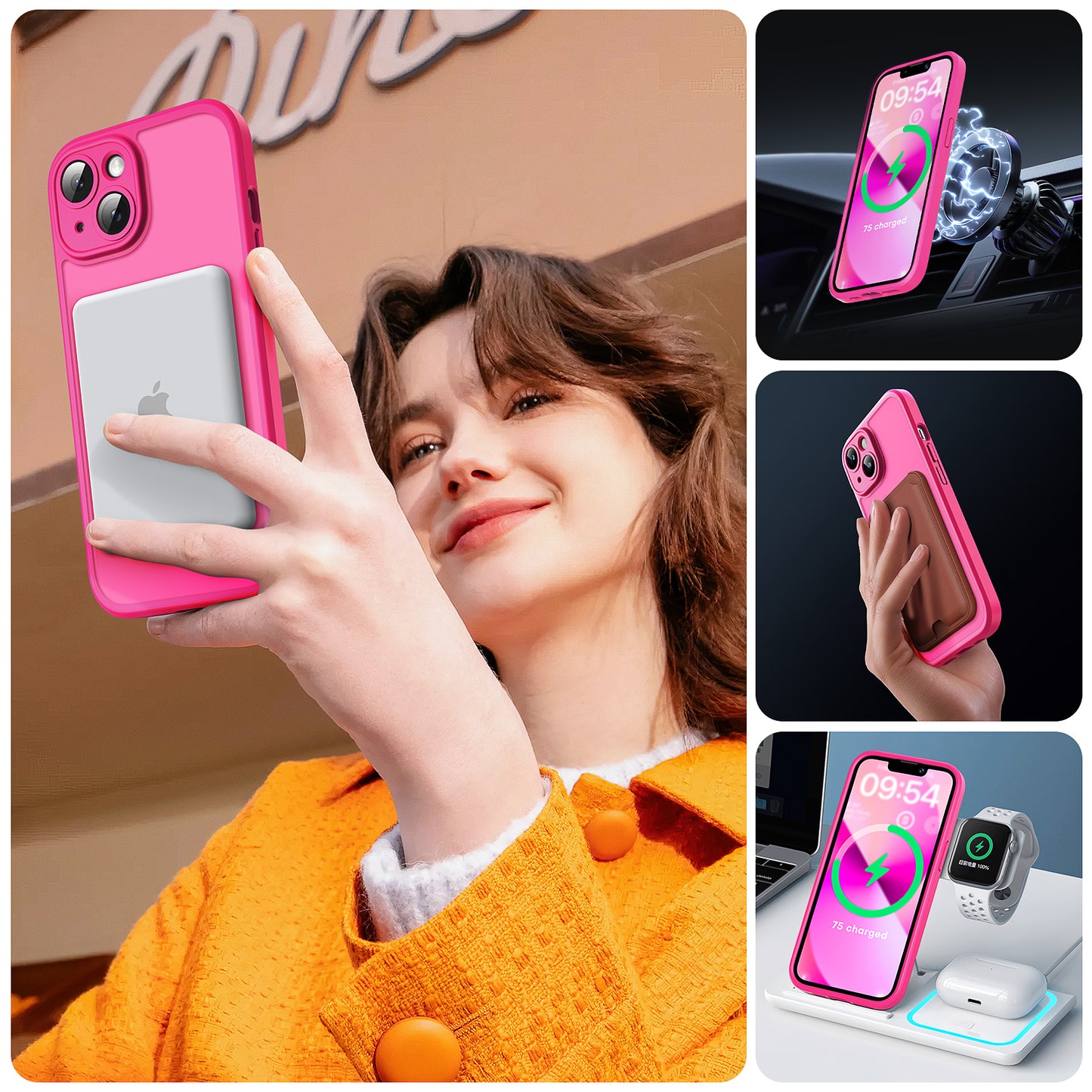 TOCOL for Phone 13 Case, Compatible with Magsafe Charger, Full Camera Protection, Drop Protection, Translucent Matte Phone Case for iPhone 13 6.1 inch (Hot Pink)