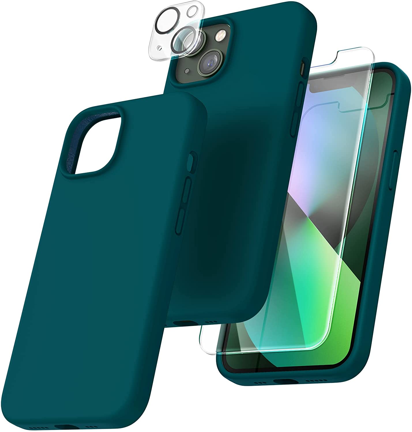 TOCOL [5 in 1] for iPhone 13 Case, with 2 Pack Screen Protector + 2 Pack  Camera Lens Protector, Slim Liquid Silicone Phone Case iPhone 13 6.1 Inch,  