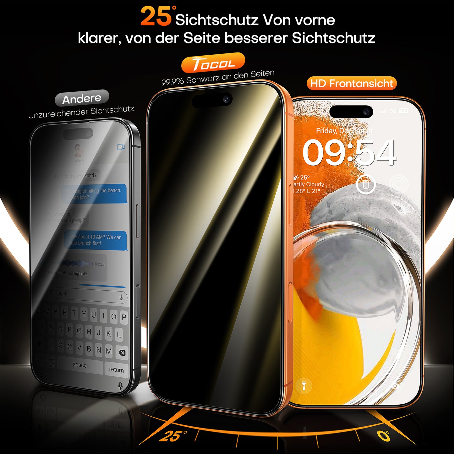 TOCOL Screen Protector for iPhone 17 Pro Max, iPhone 16 Pro Max 6.9-Inch, Instant Installation, Tempered Glass HD Clear, Full Coverage Protection, Military Grade Shatterproof, Case Friendly, 2 Pack