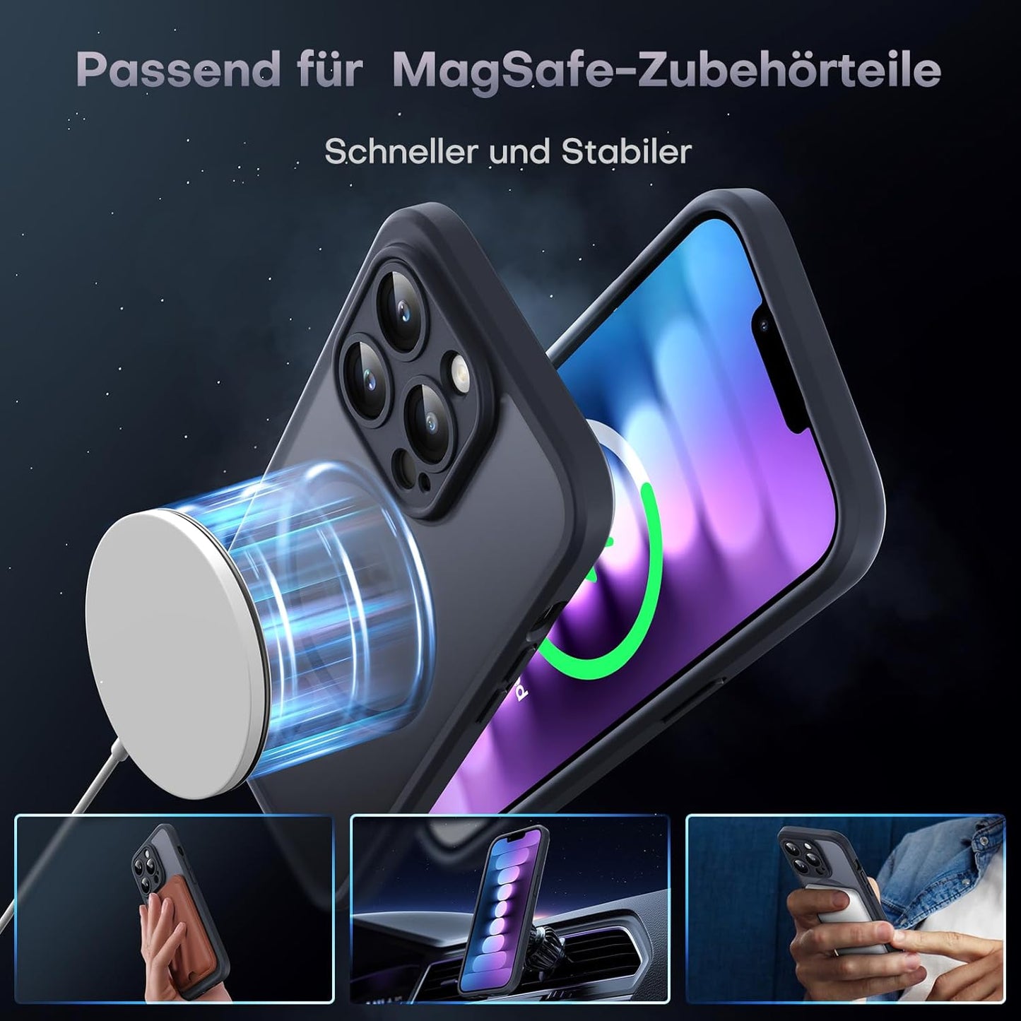 TOCOL Case for iPhone 13 Pro Max 6.7 Inches, Compatible with MagSafe, Full Camera Protection, Built-in Magnetic Ring, Shockproof, Scratch-Resistant, Translucent Mobile Phone Case for iPhone 13 Pro Max Case, Black