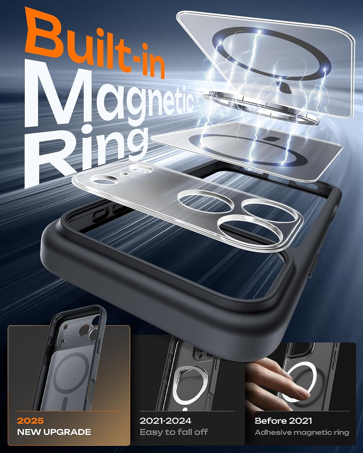 TOCOL for iPhone 17 Pro Case, Compatible with Magsafe, Full Camera Protection, Built-in Magnetic Ring, Drop Protection, Translucent Matte Phone Case for iPhone 17 Pro 6.3 inch (Black)