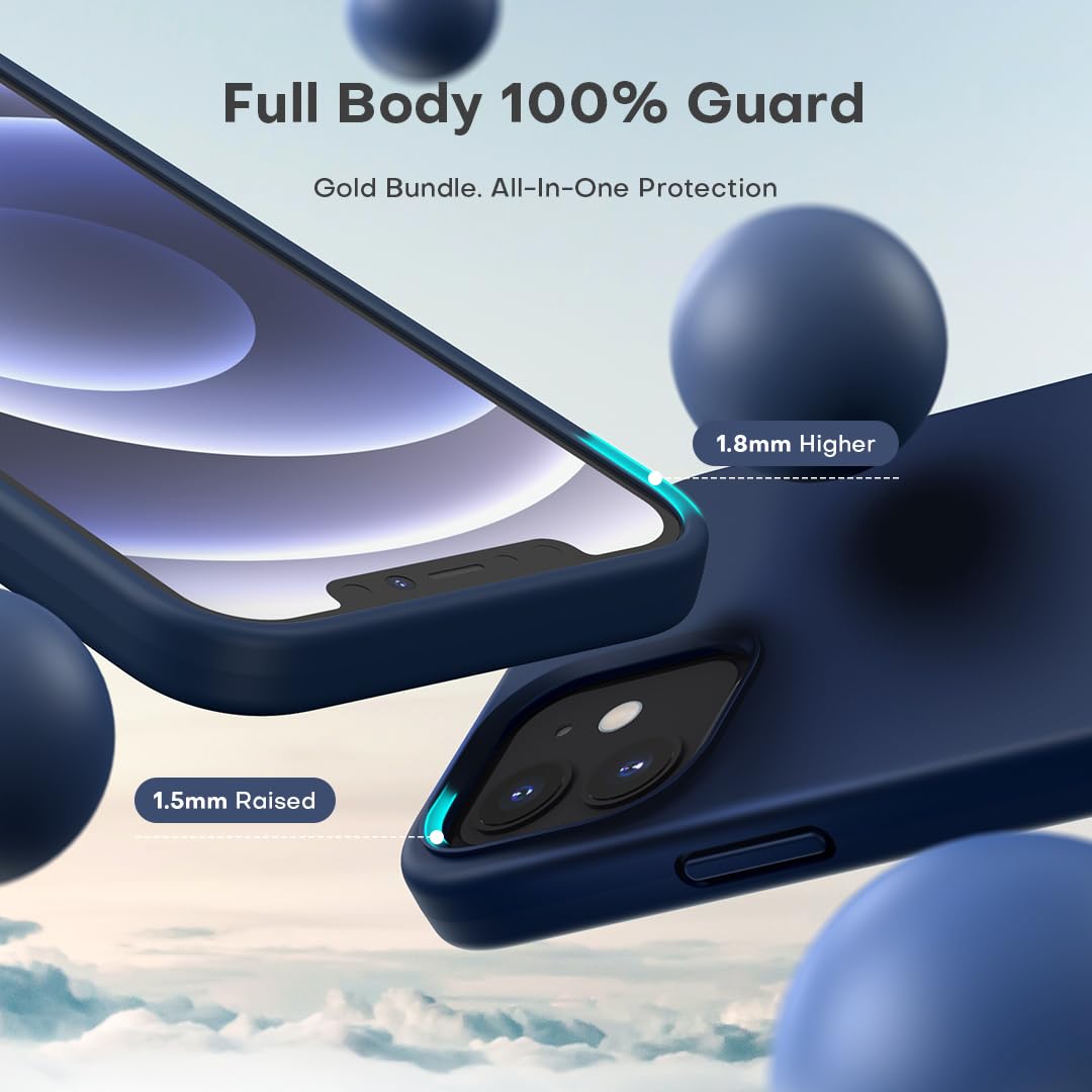 TOCOL [5 in 1 for iPhone 12 Case, for iPhone 12 Pro Case, with 2 Pack Screen Protector + 2 Pack Camera Lens Protector, Silicone Shockproof Phone Case [Anti-Scratch] [Drop Protection], Blue