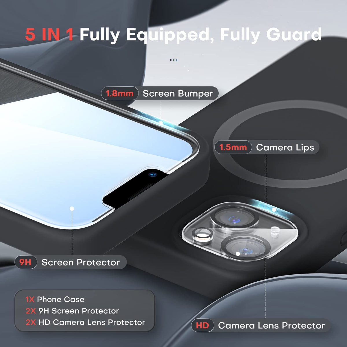 TOCOL for iPhone 13 Case, Slim Silicone Case for iPhone 13 6.1 Inch, Precise Fit, Anti-Slip, Drop Protection, Black-Magsafe