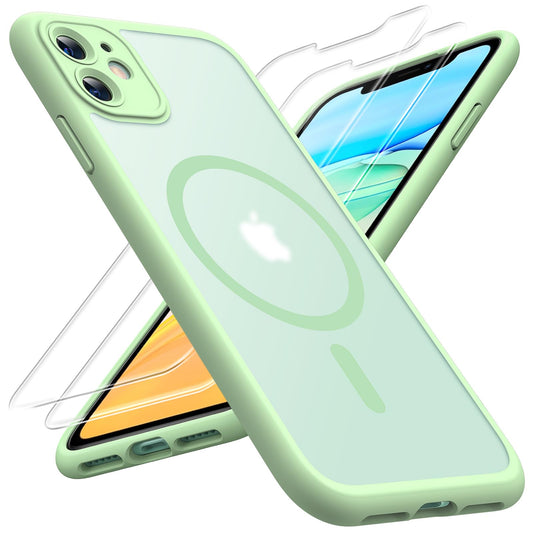 TOCOL Magnetic for iPhone 11 Case 6.1-Inch, Fit for MagSafe, Upgraded [Full Camera Protection], [14FT Military Grade Drop Tested] Shockproof Slim Translucent Matte Back Cover (Light Green)