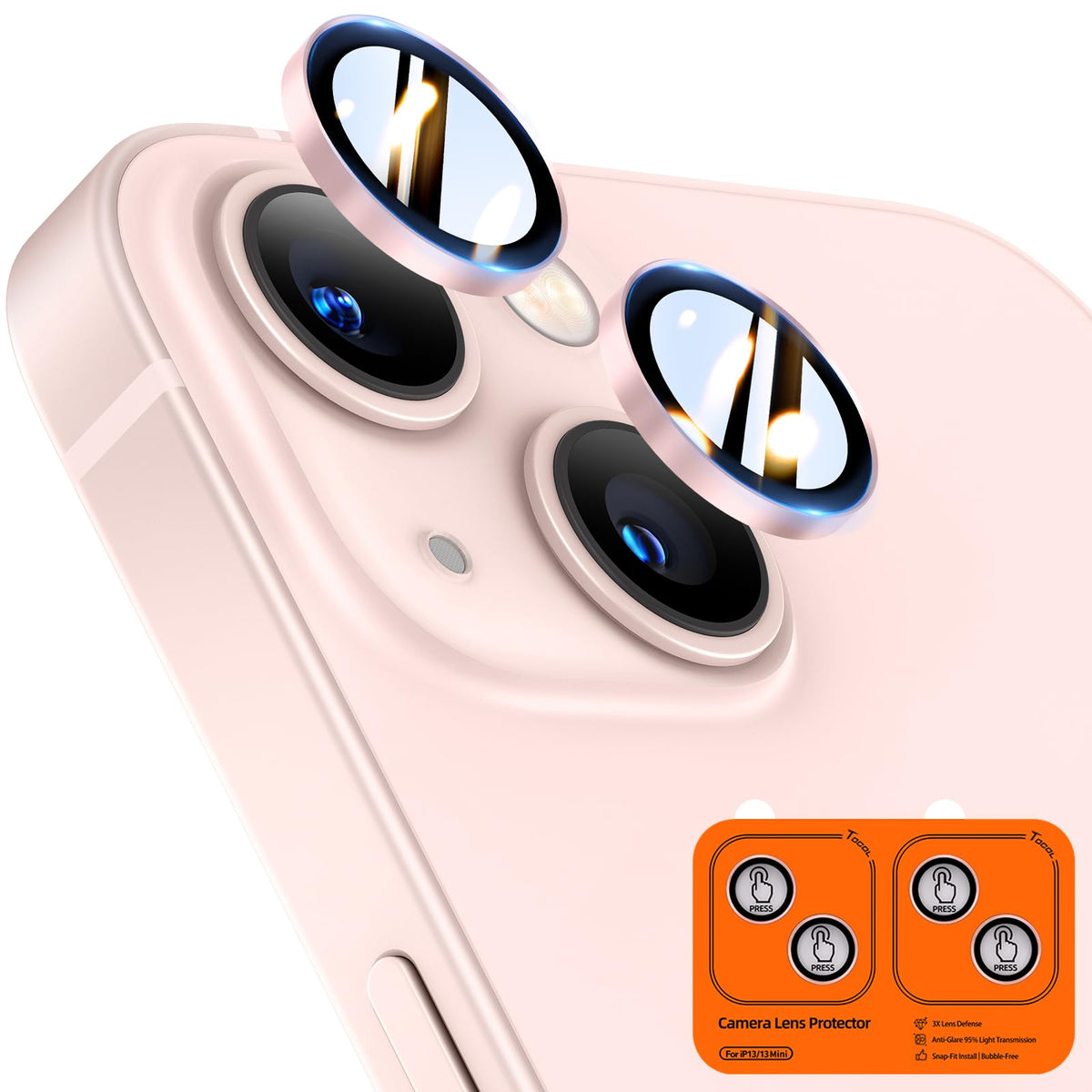 TOCOL Camera Lens Protector for iPhone 13 / iPhone 13 Mini Tempered Glass HD Individual Scratch Resistant Camera Cover Accessories Case Friendly 2 Pack（Light Pink）