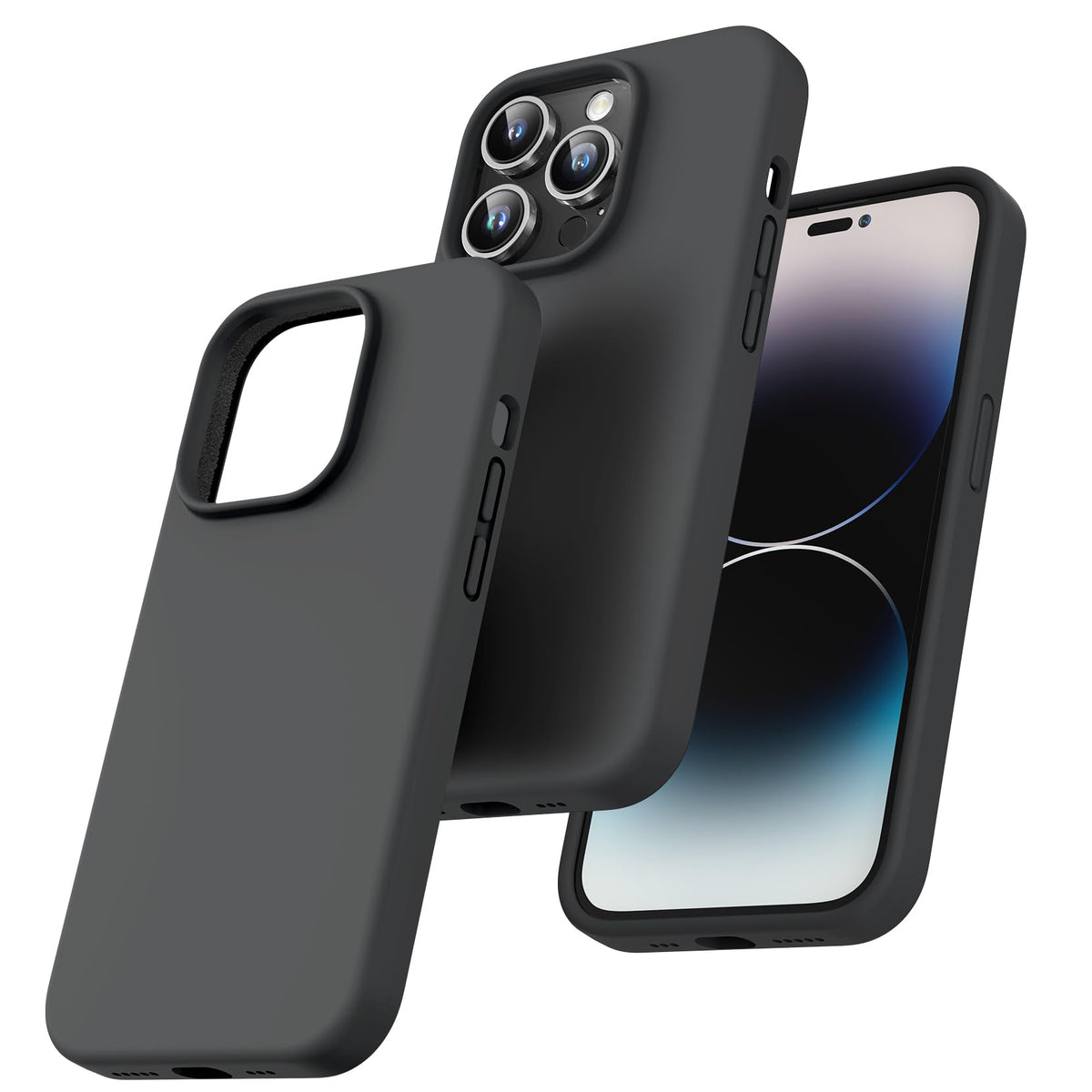 TOCOL for iPhone 14 Pro Case, Slim Silicone Case for 14 Pro 6.1 Inch, Precise Fit, Anti-Slip, Drop Protection, Black