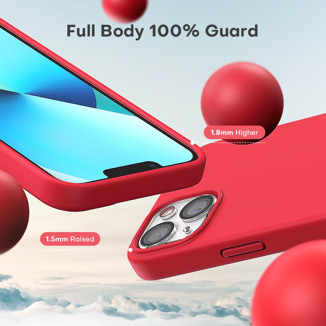 TOCOL 5 in 1 for iPhone 13 Case for Women, Slim Liquid Silicone Phone Case iPhone 13 [Anti-Scratch] [Drop Protection], Red