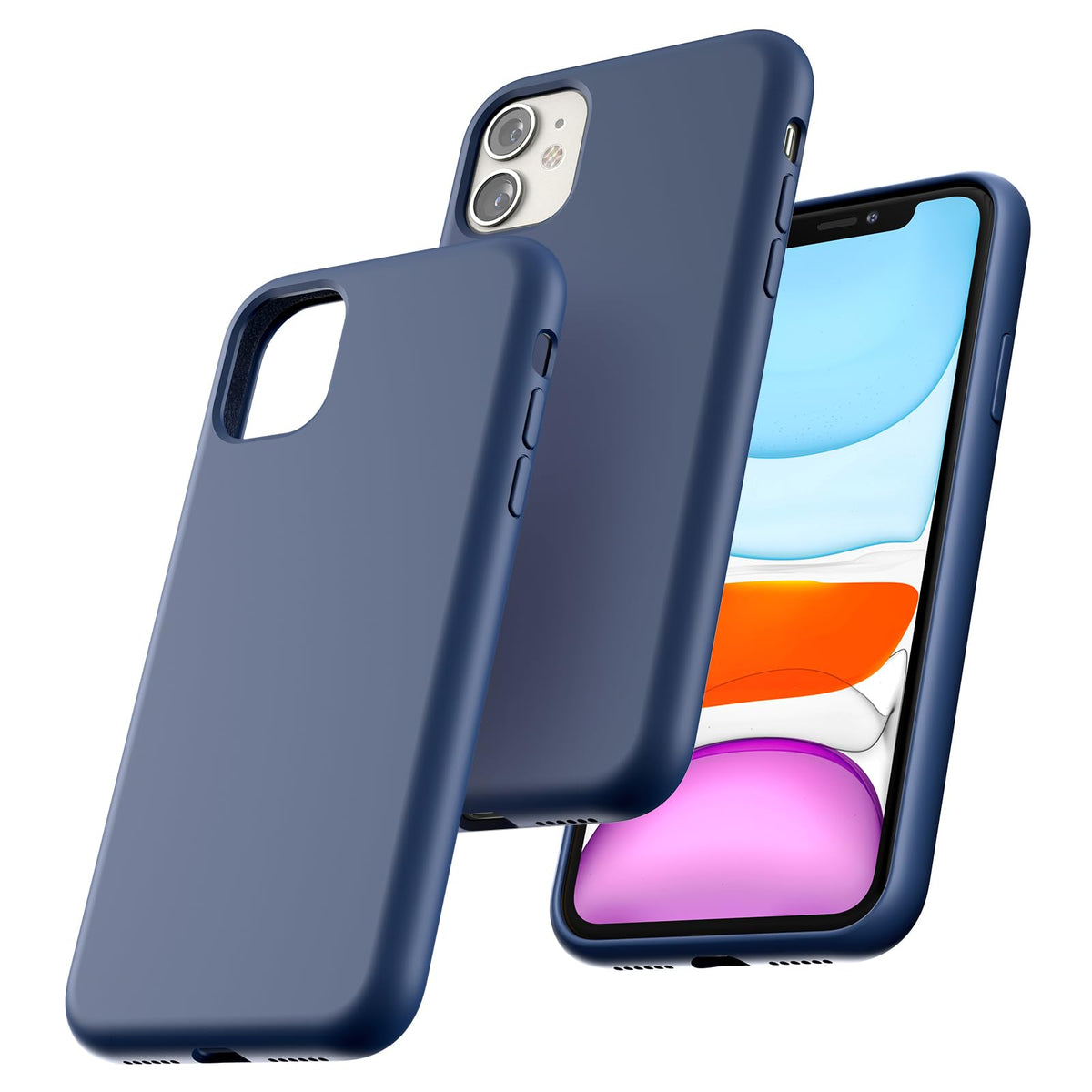 TOCOL 5 in 1 Designed for iPhone 11 Case, with 2 Pack Screen Protector + 2 Pack Camera Lens Protector, Liquid Silicone Slim [Anti-Scratch] [Drop Protection] for iPhone 11 Phone Case, Navy Blue