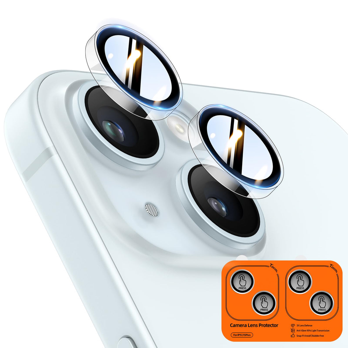 TOCOL Camera Lens Protector for iPhone 15 / iPhone 15 Plus Tempered Glass HD Individual Scratch Resistant Camera Cover Accessories Case Friendly 2 Pack（Clear）