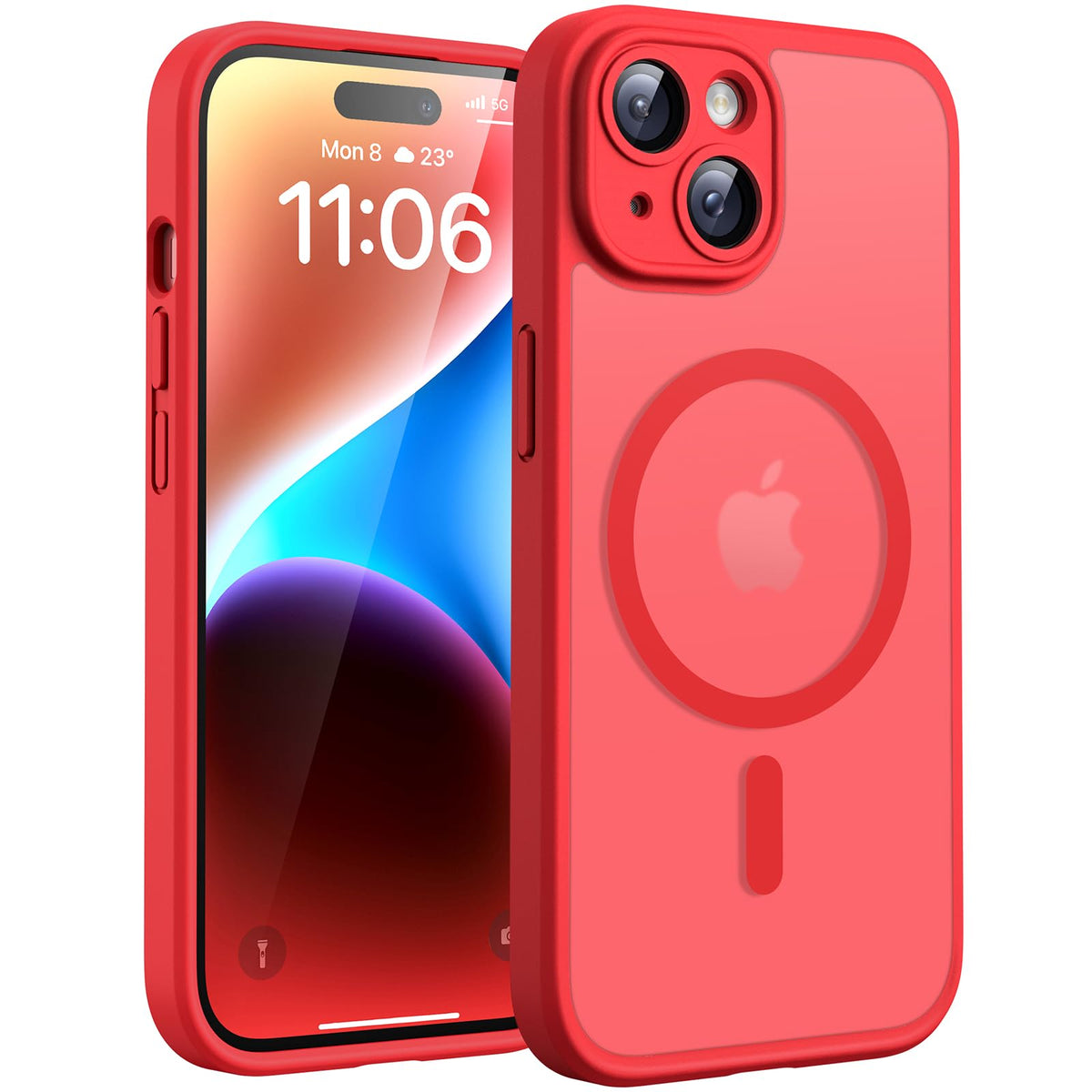 TOCOL Magnetic for iPhone 14 Case 6.1-Inch, Fit for MagSafe, Upgraded [Full Camera Protection], [14FT Military Grade Drop Tested] Shockproof Slim Translucent Matte Back Cover (Red)