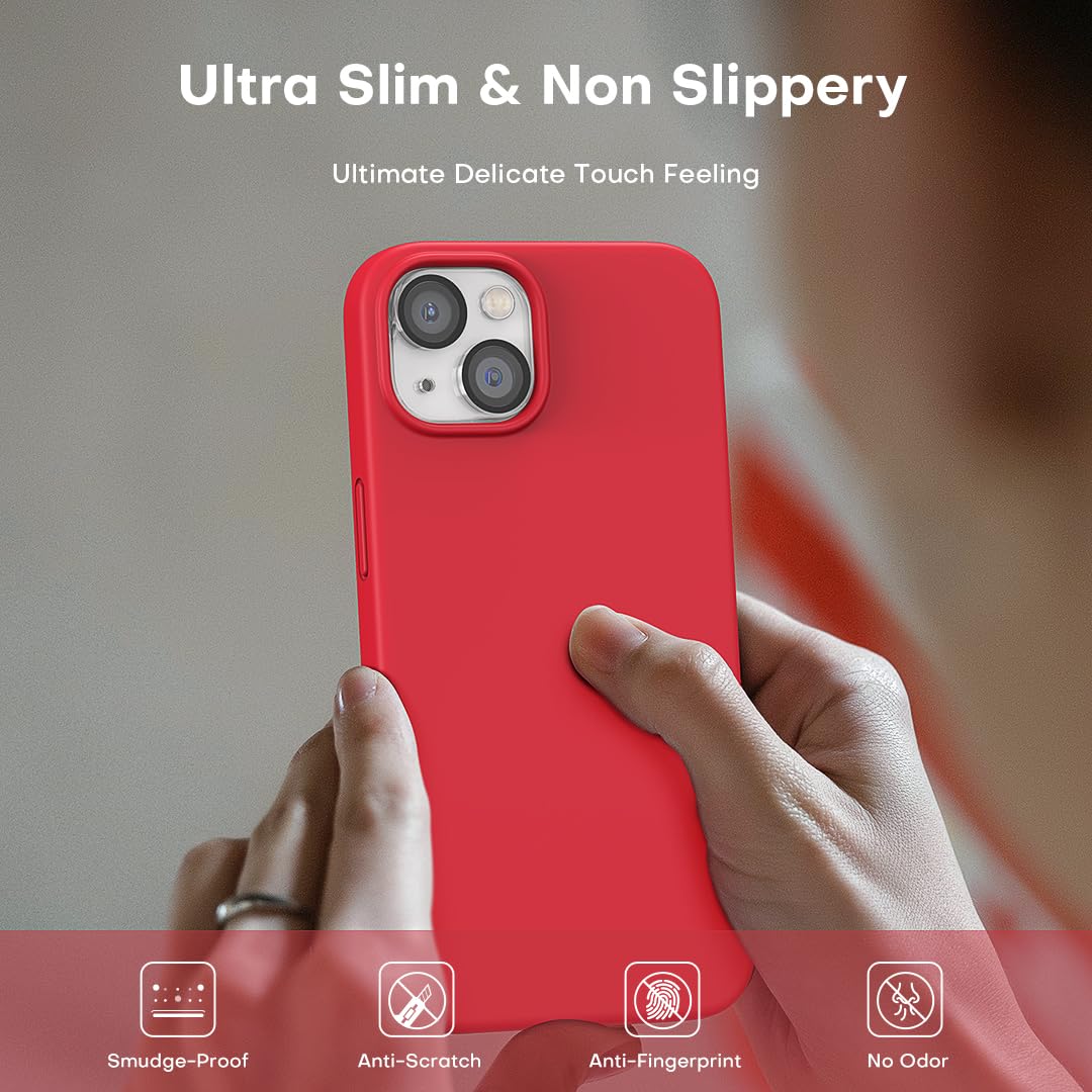 TOCOL 5 in 1 for iPhone 13 Case for Women, Slim Liquid Silicone Phone Case iPhone 13 [Anti-Scratch] [Drop Protection], Red
