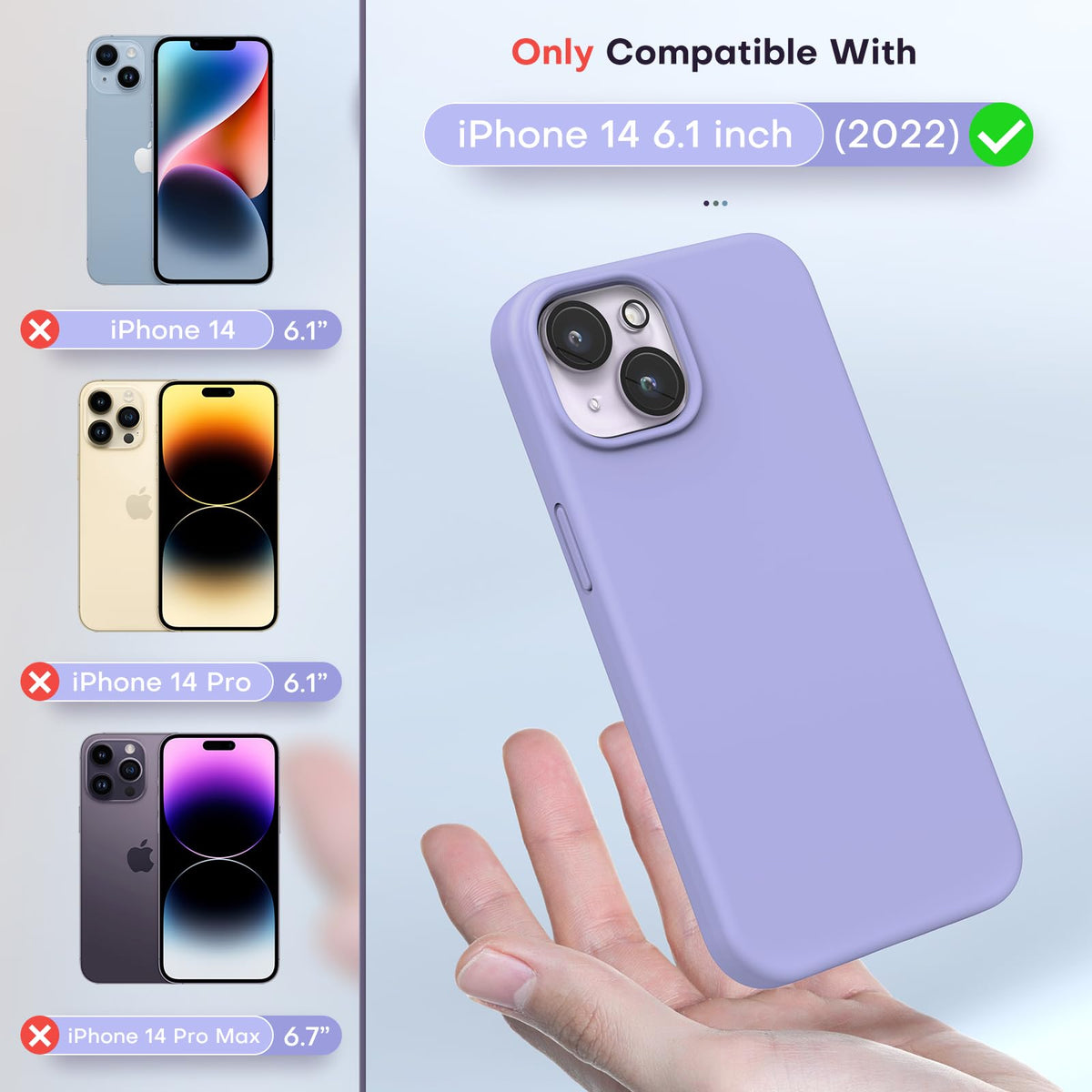 TOCOL for iPhone 14 Case, Slim Silicone Case for 14 6.1 Inch, Precise Fit, Anti-Slip, Drop Protection, Purple