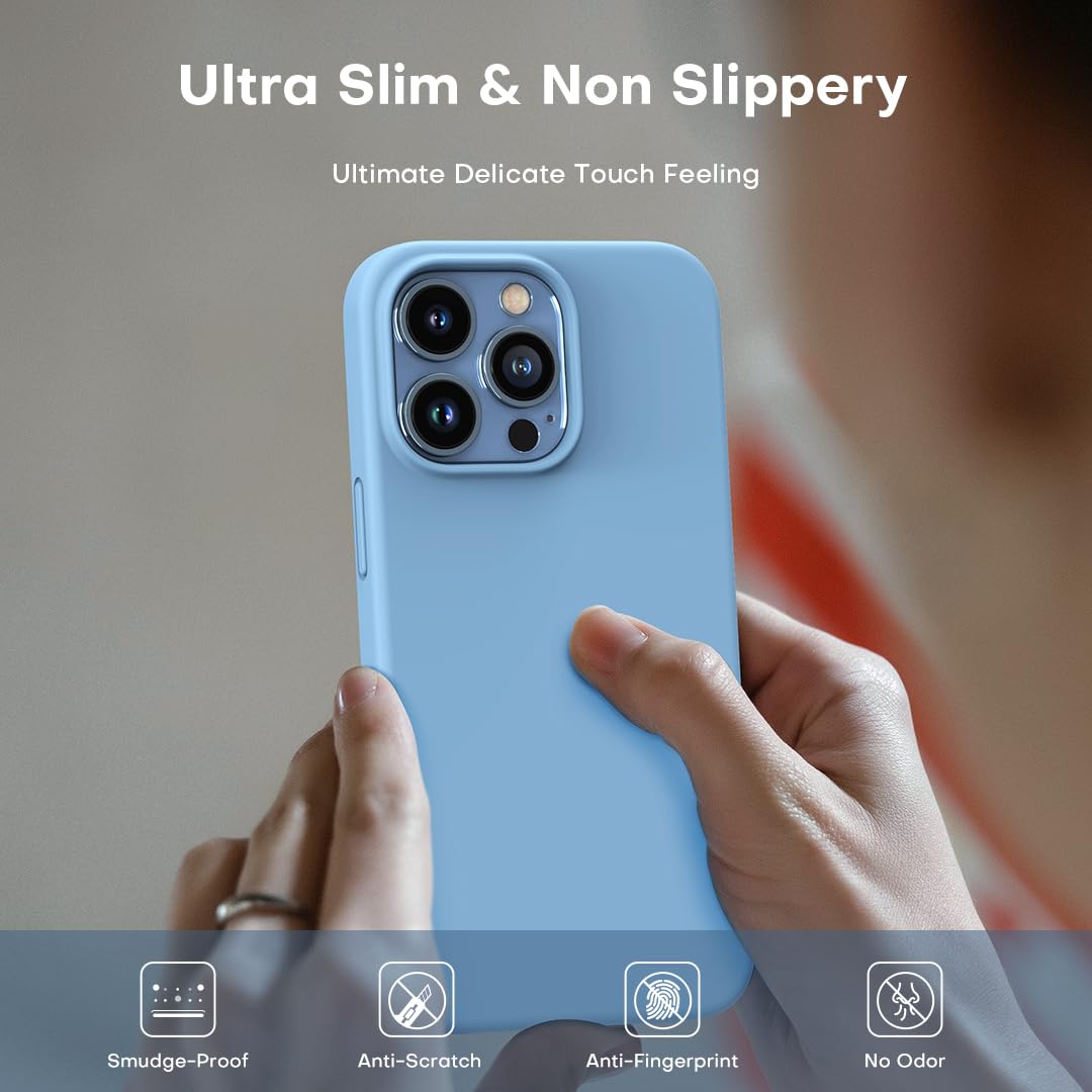 TOCOL [5 in 1 for iPhone 13 Pro Case, with 2 Pack Screen Protector + 2 Pack Camera Lens Protector, Slim Silicone Phone Case iPhone 13 Pro 6.1 Inch, [Anti-Scratch] [Drop Protection], Sierra Blue