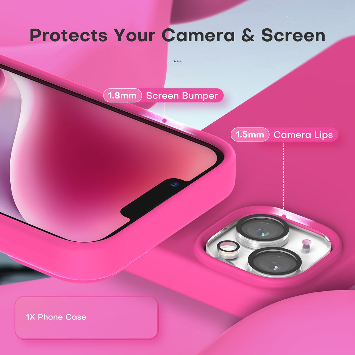 TOCOL 5 in 1 for iPhone 14 Case, with 2 Pack Screen Protector + 2 Pack Camera Lens Protector, Liquid Silicone Phone Case for iPhone 14, Hot Pink