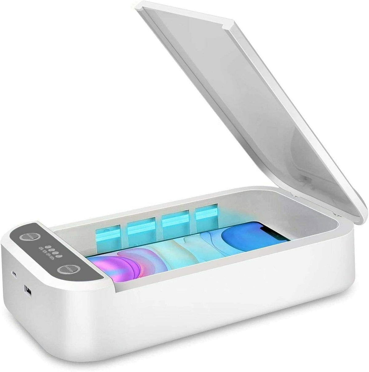 TOCOL UV Phone Sterilizer Boxes Light Sanitizer Cell Phone Cleaner Fits Phones up to 6.6 in, Fits iPhone & Android No Liquids Heat or Chemicals For Keys Earbuds Hardness Military Grade Shatterproof