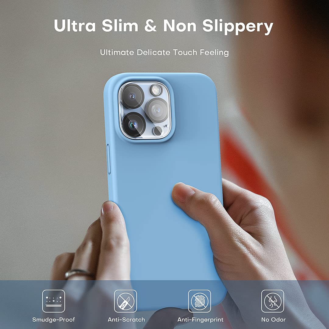 TOCOL [5 in 1 for iPhone 13 Pro Case, with 2 Pack Screen Protector + 2 Pack Camera Lens Protector, Slim Silicone Phone Case iPhone 13 Pro 6.1 Inch, [Anti-Scratch] [Drop Protection], Sierra Blue