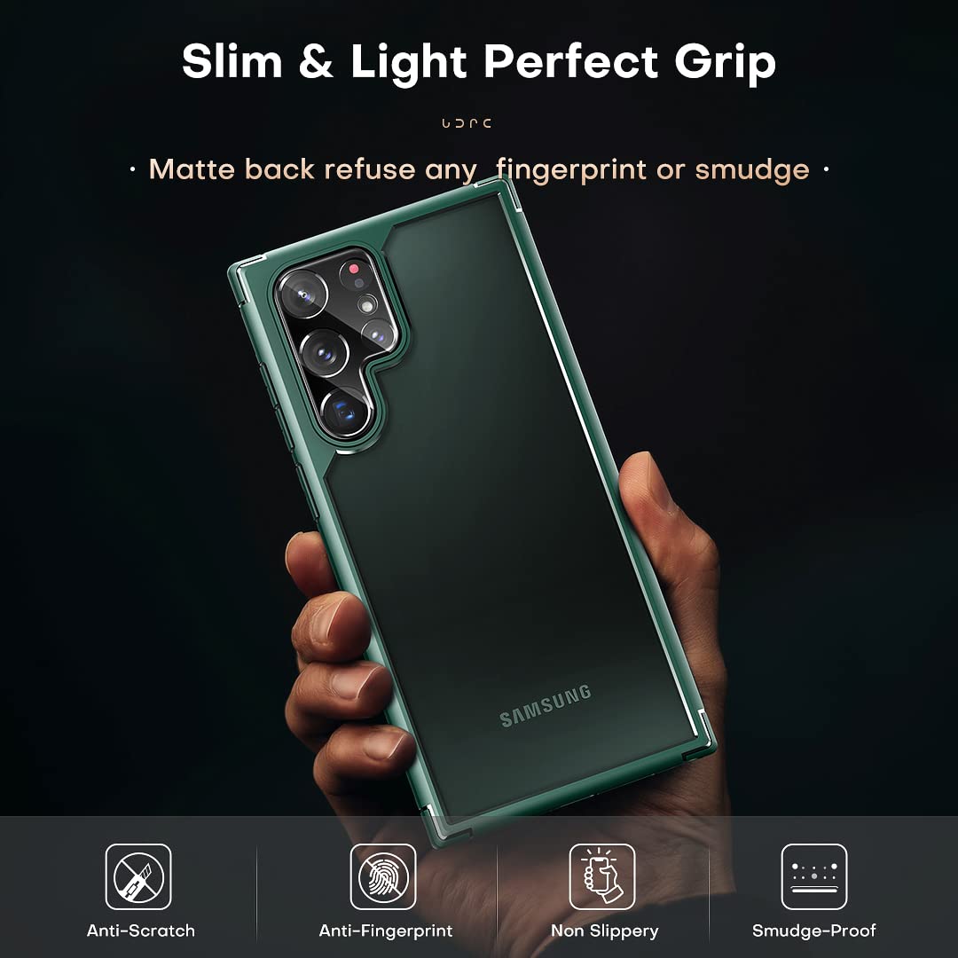 TOCOL for Samsung Galaxy S22 Ultra Case, Translucent Matte Hard Back [Military Grade Shockproof] [Anti-Scratch & Anti-Fingerprint] Slim Fit Protective Cover for Galaxy S22 Ultra Case 6.8'', Green