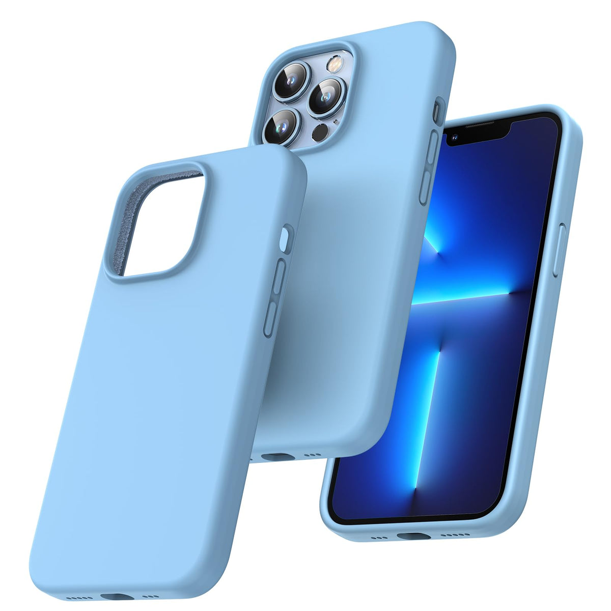 TOCOL [5 in 1 for iPhone 13 Pro Case, with 2 Pack Screen Protector + 2 Pack Camera Lens Protector, Slim Silicone Phone Case iPhone 13 Pro 6.1 Inch, [Anti-Scratch] [Drop Protection], Sierra Blue