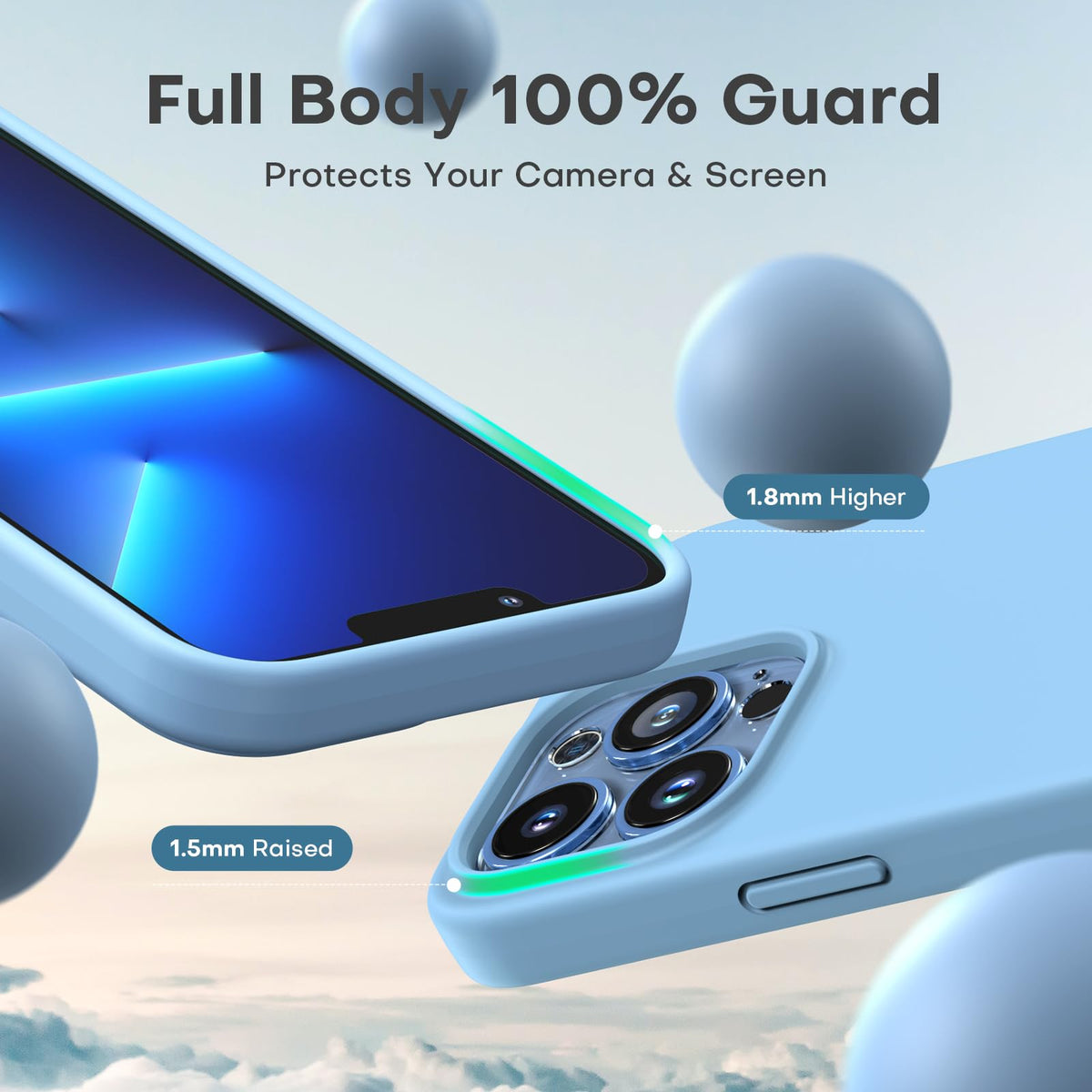 TOCOL [5 in 1 for iPhone 13 Pro Case, with 2 Pack Screen Protector + 2 Pack Camera Lens Protector, Slim Silicone Phone Case iPhone 13 Pro 6.1 Inch, [Anti-Scratch] [Drop Protection], Sierra Blue