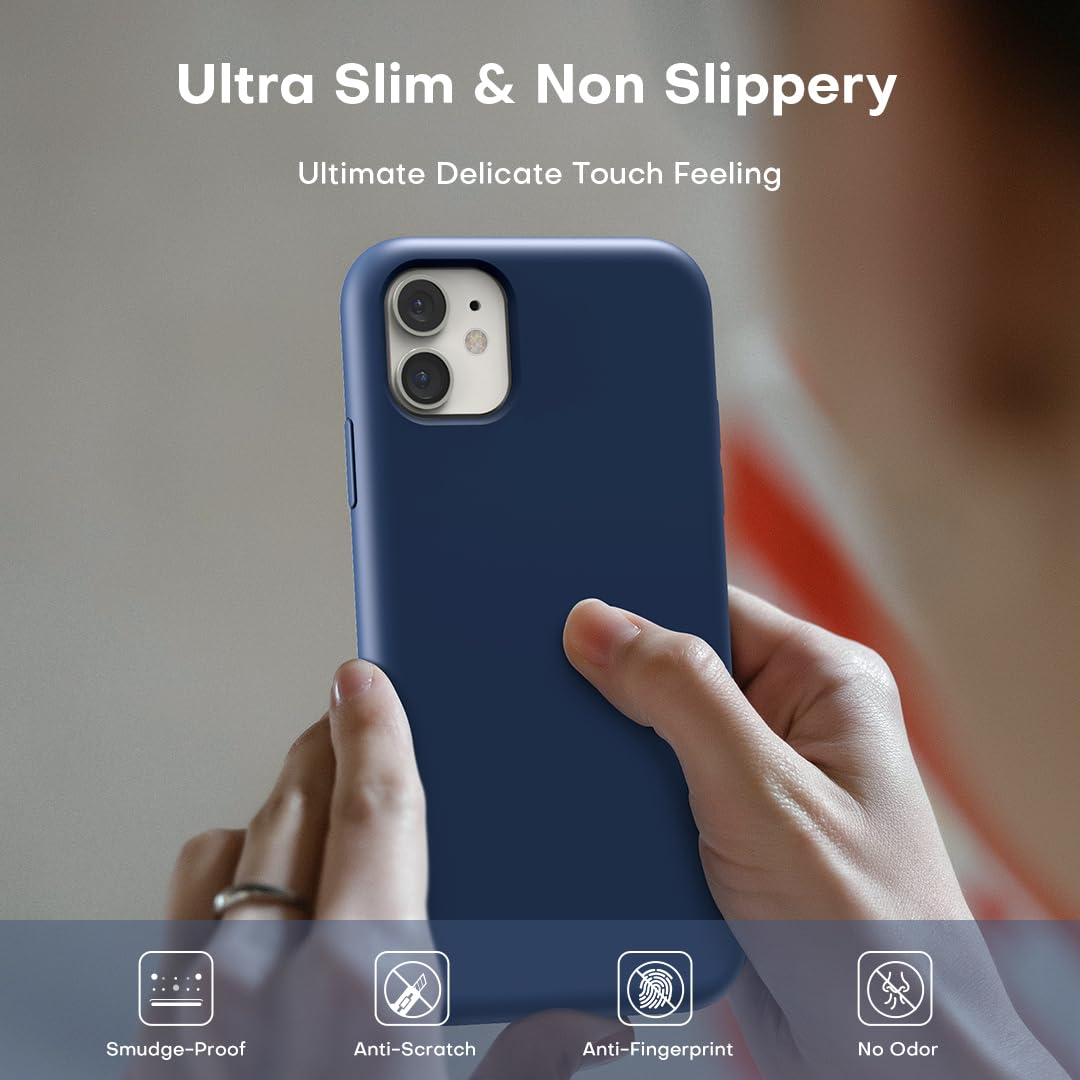 TOCOL 5 in 1 Designed for iPhone 11 Case, with 2 Pack Screen Protector + 2 Pack Camera Lens Protector, Liquid Silicone Slim [Anti-Scratch] [Drop Protection] for iPhone 11 Phone Case, Navy Blue