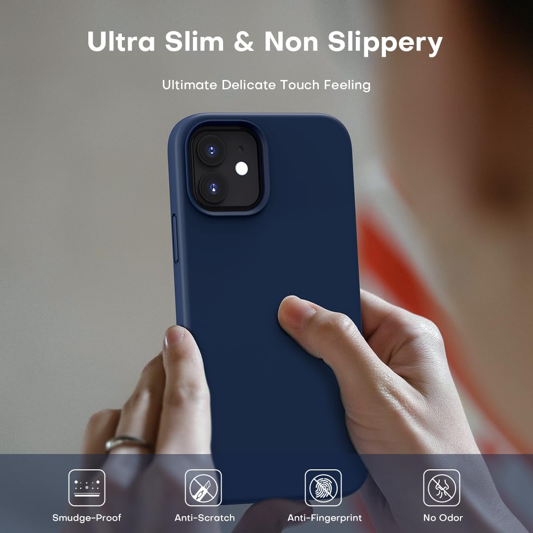 TOCOL [5 in 1 for iPhone 12 Case, for iPhone 12 Pro Case, with 2 Pack Screen Protector + 2 Pack Camera Lens Protector, Silicone Shockproof Phone Case [Anti-Scratch] [Drop Protection], Blue