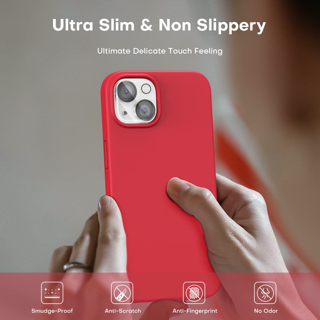 TOCOL 5 in 1 for iPhone 13 Case for Women, Slim Liquid Silicone Phone Case iPhone 13 [Anti-Scratch] [Drop Protection], Red