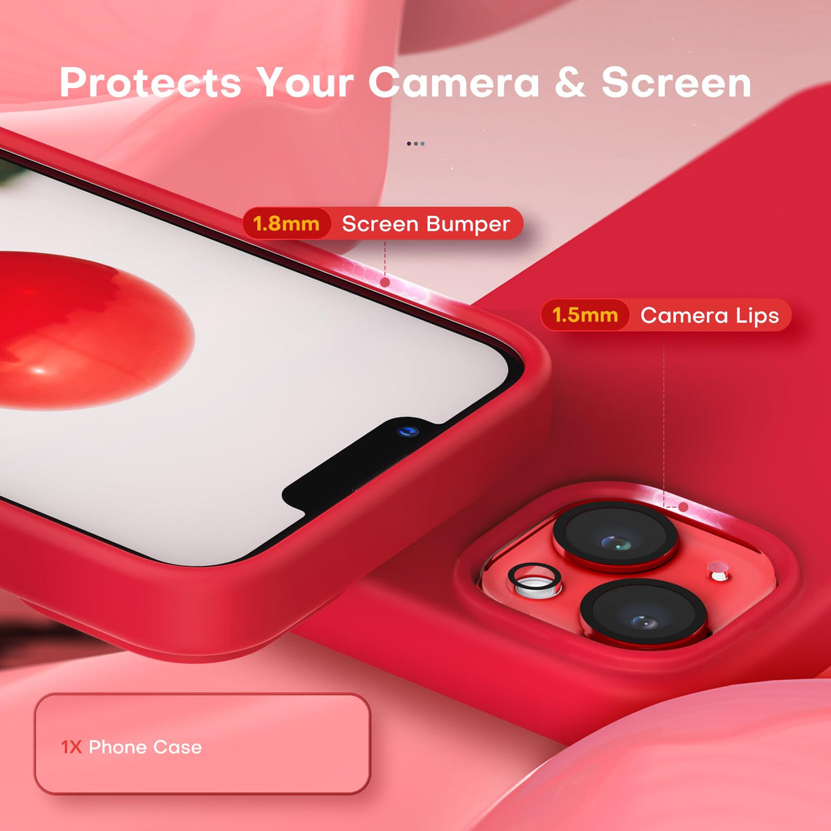 TOCOL for iPhone 14 Case, Slim Silicone Case for 14 6.1 Inch, Precise Fit, Anti-Slip, Drop Protection, Red