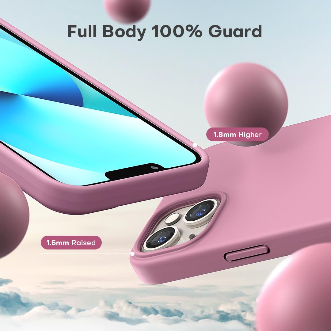 TOCOL 5 in 1 for iPhone 13 Case, with 2 Pack Screen Protector + 2 Pack Camera Lens Protector, Liquid Silicone Phone Case for iPhone 13, Lilac Purple
