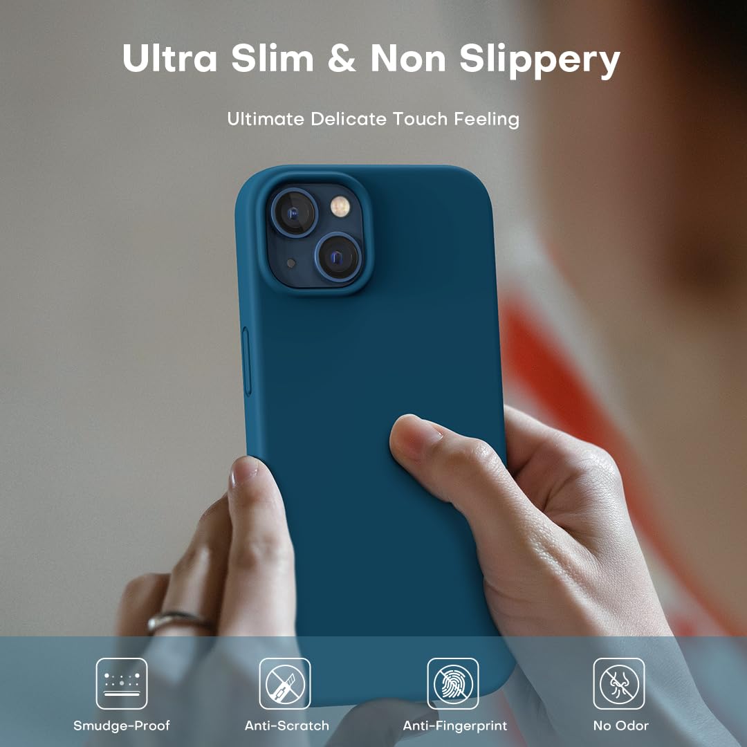 TOCOL for iPhone 13 Case, Slim Silicone Case for iPhone 13 6.1 Inch, Precise Fit, Anti-Slip, Drop Protection, Midnight Blue