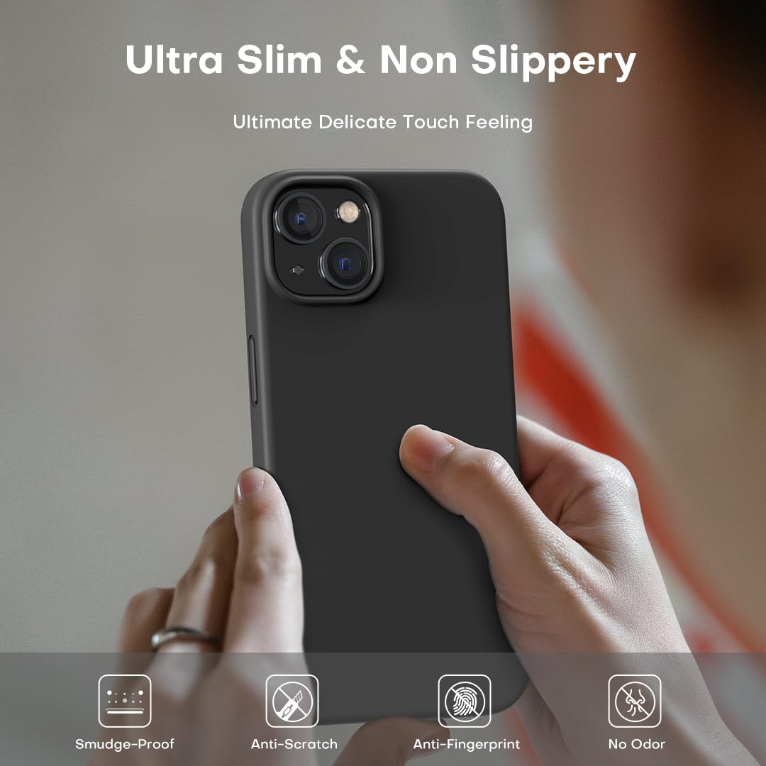 TOCOL for iPhone 13 Case, Slim Silicone Case for iPhone 13 6.1 Inch, Precise Fit, Anti-Slip, Drop Protection, Black-Magsafe