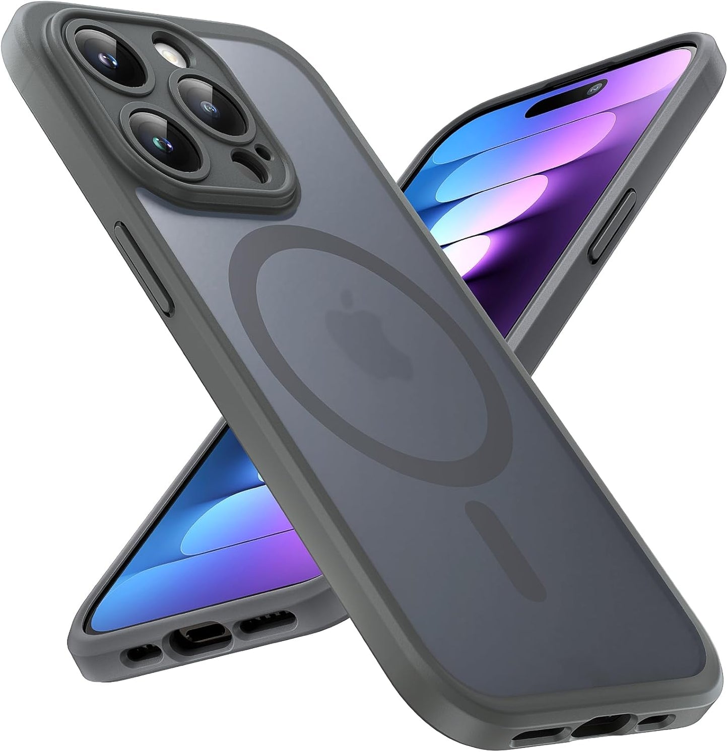 TOCOL Magnetic for iPhone 15 Case 6.1-Inch, Fit for MagSafe, Upgraded Full Camera Protection, 14FT Military Grade Shockproof Thin Slim Frosted Translucent Matte Back Phone Cover (Titan Gray)