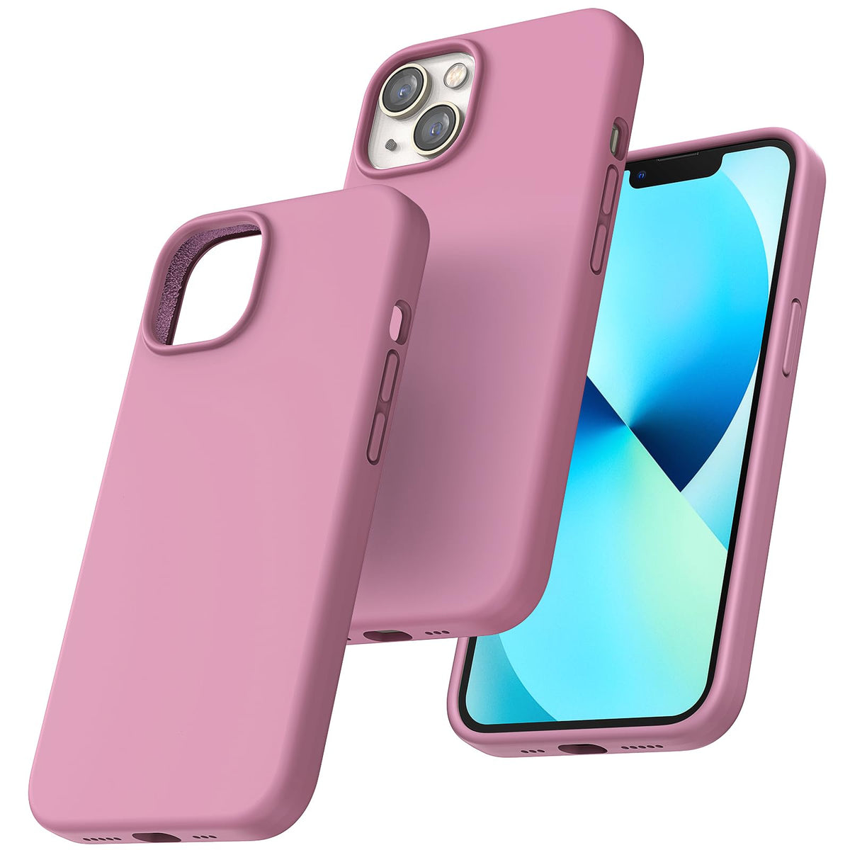 TOCOL 5 in 1 for iPhone 13 Case, with 2 Pack Screen Protector + 2 Pack Camera Lens Protector, Liquid Silicone Phone Case for iPhone 13, Lilac Purple