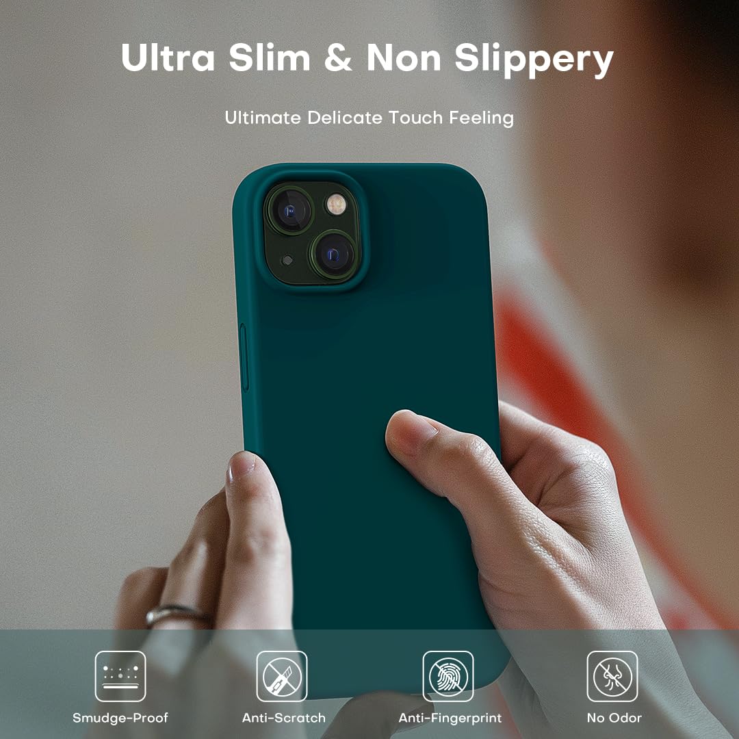 TOCOL for iPhone 13 Case, Slim Silicone Case for iPhone 13 6.1 Inch, Precise Fit, Anti-Slip, Drop Protection, Teal