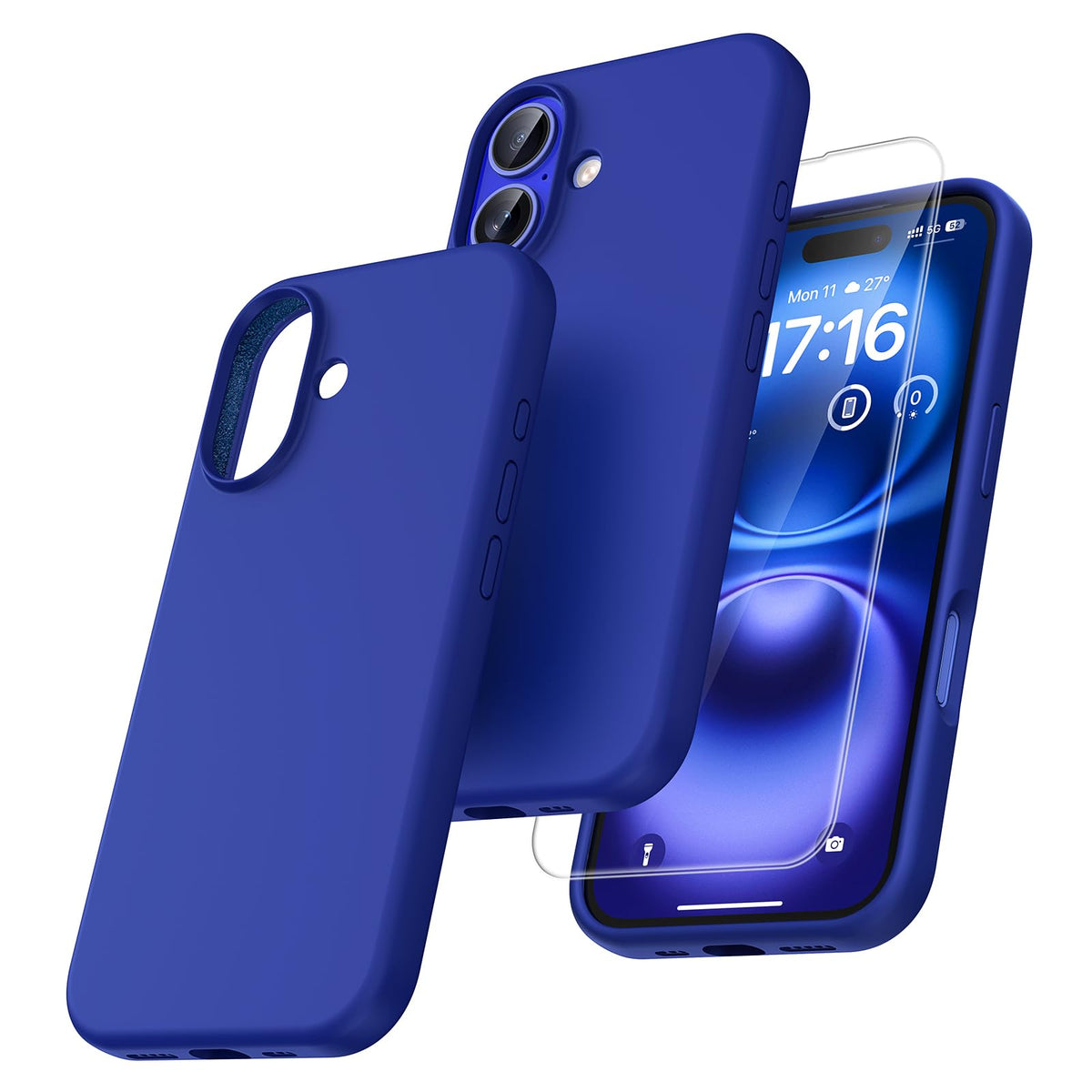 TOCOL Silicone Case for iPhone 16, Shockproof, Anti-Slip, Anti-Fingerprint, Scratch-Resistant Mobile Phone Case for iPhone 16, Ultramarine