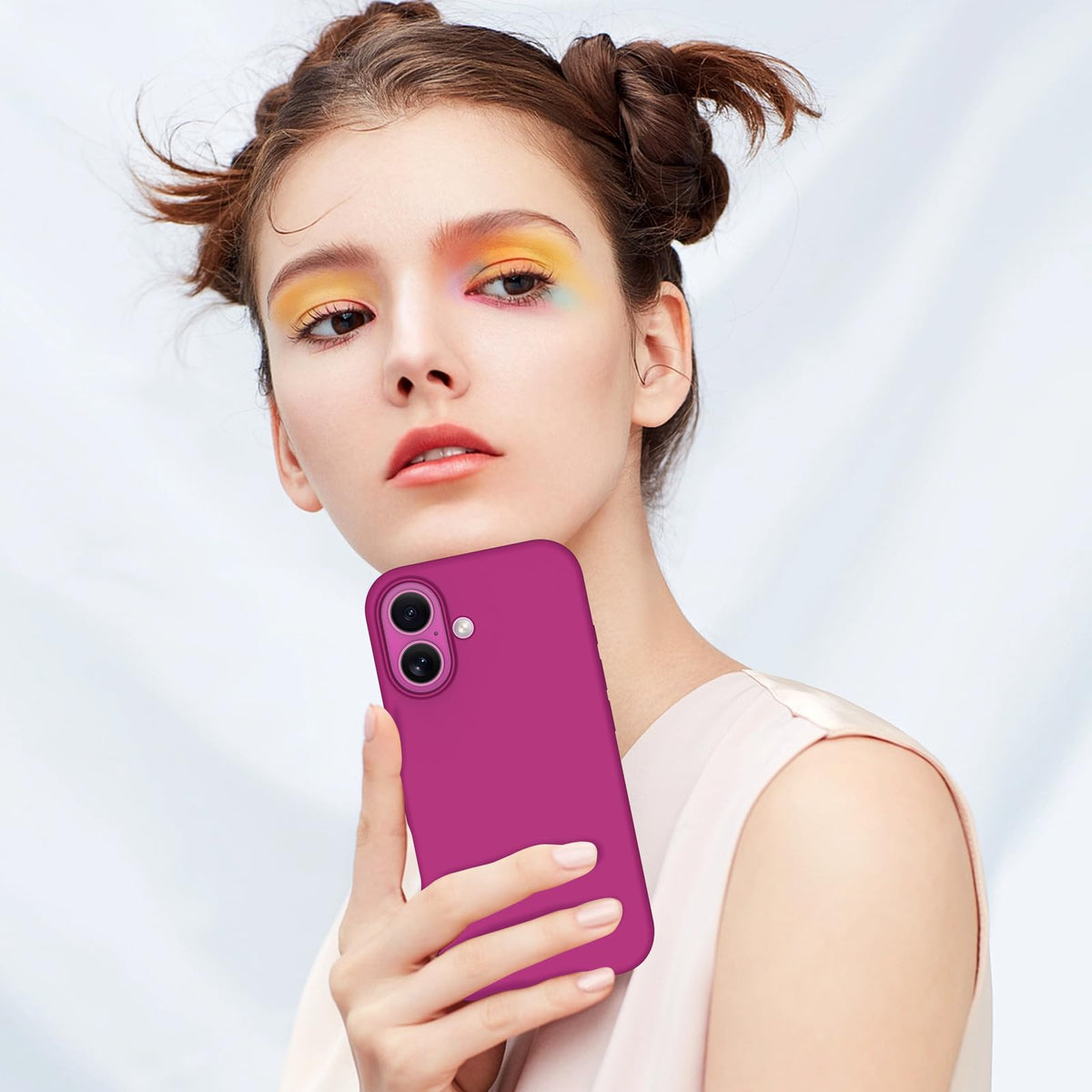 TOCOL 3 in 1 Silicone for iPhone 16 Case 6.1-Inch, with 2 Pack HD Tempered Glass Screen Protector, Liquid Silicone Slim Silky-Soft Touch [Multi-Color] [Anti-Scratch] Shockproof Cover, Hot Pink