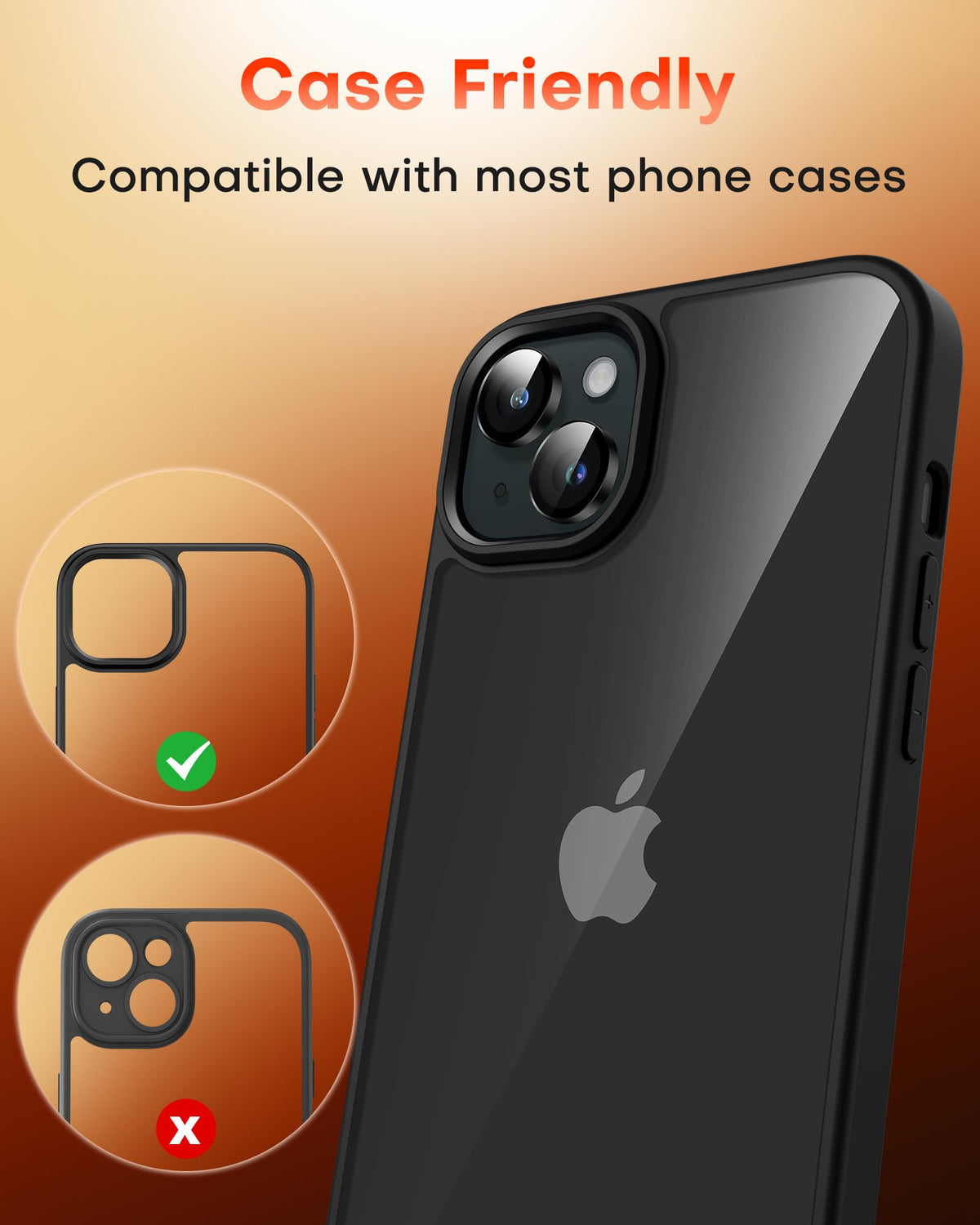 TOCOL Camera Lens Protector for iPhone 15 / iPhone 15 Plus Tempered Glass HD Individual Scratch Resistant Camera Cover Accessories Case Friendly 2 Pack（Black）