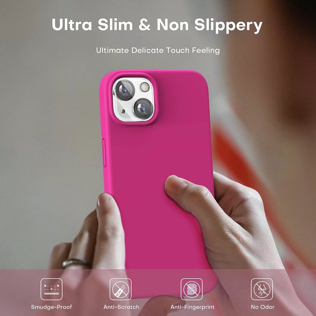 TOCOL 5 in 1 for iPhone 13 Case for Women, Slim Liquid Silicone Phone Case iPhone 13 [Anti-Scratch] [Drop Protection], Hot Pink