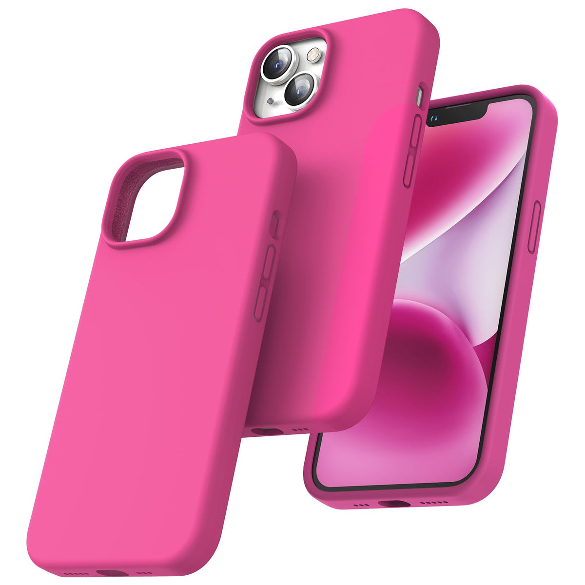 TOCOL 5 in 1 for iPhone 14 Case, with 2 Pack Screen Protector + 2 Pack Camera Lens Protector, Liquid Silicone Phone Case for iPhone 14, Hot Pink