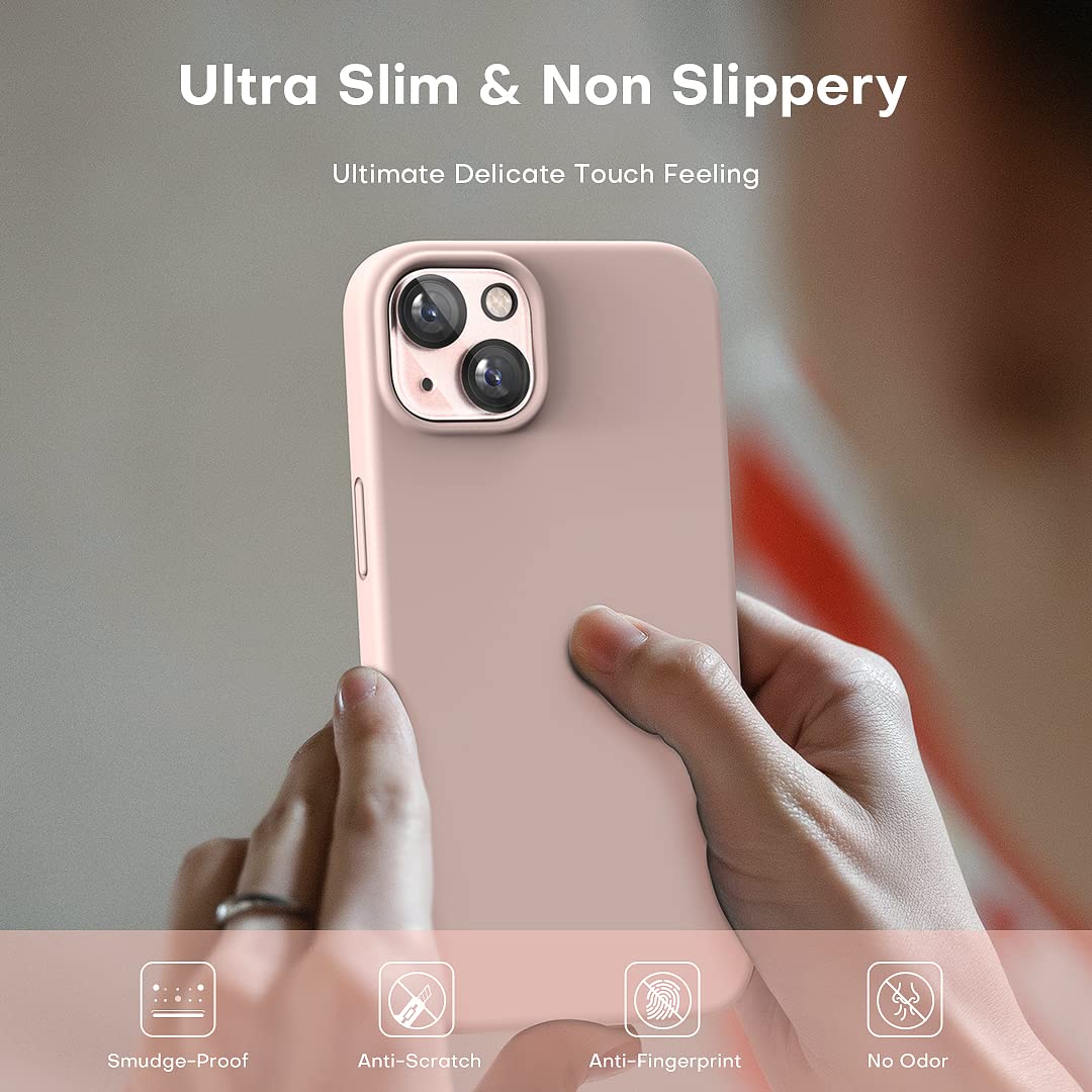 TOCOL 5 in 1 for iPhone 13 Case, with 2 Pack Screen Protector + 2 Pack Camera Lens Protector, Liquid Silicone Phone Case for iPhone 13, Pink